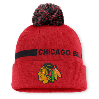 Men's Fanatics Red Chicago Blackhawks Authentic Pro Rink Cuffed Knit Hat with Pom