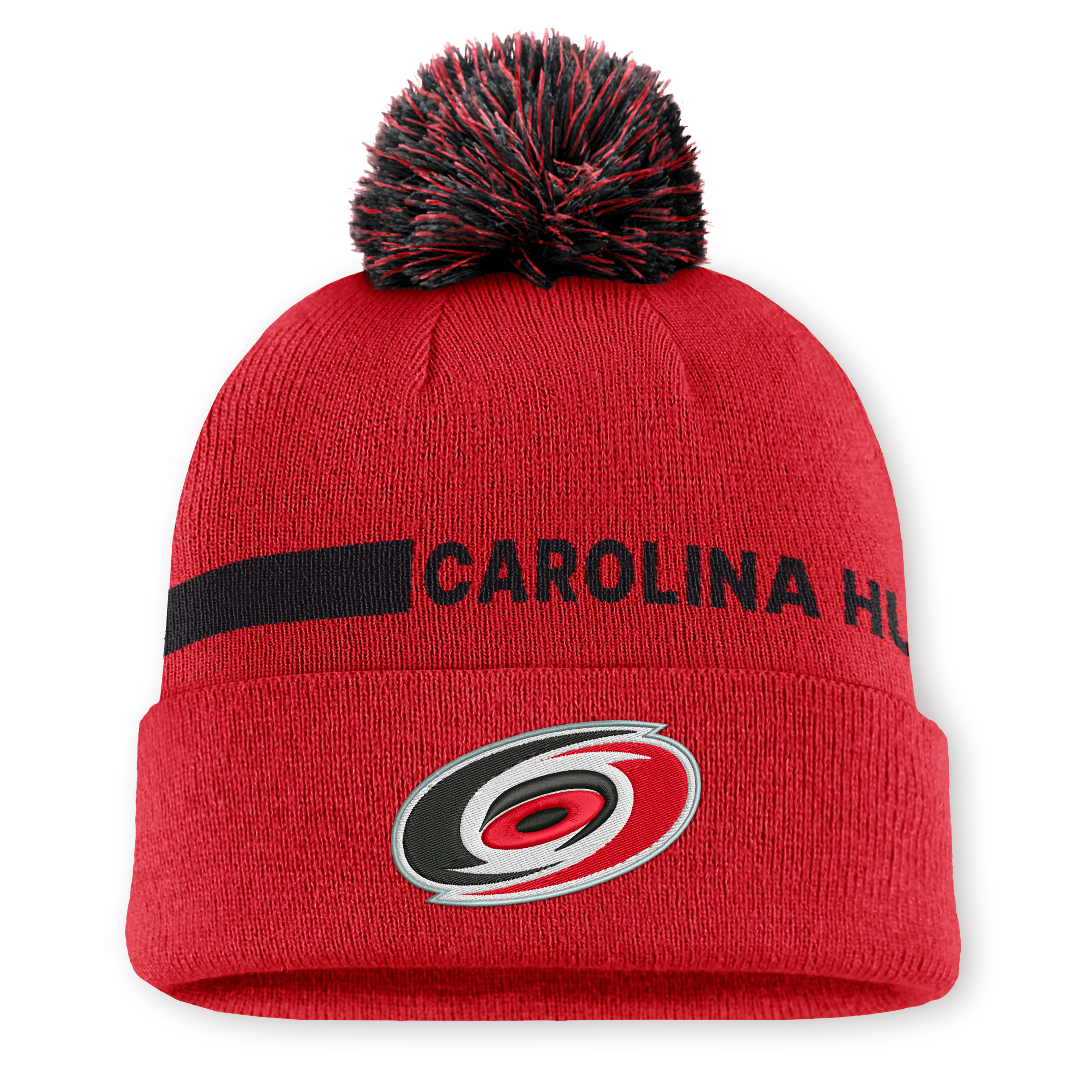 Men's Fanatics Red Carolina Hurricanes Authentic Pro Rink Cuffed Knit Hat with Pom
