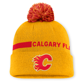 Men's Fanatics Yellow Calgary Flames Authentic Pro Rink Cuffed Knit Hat with Pom