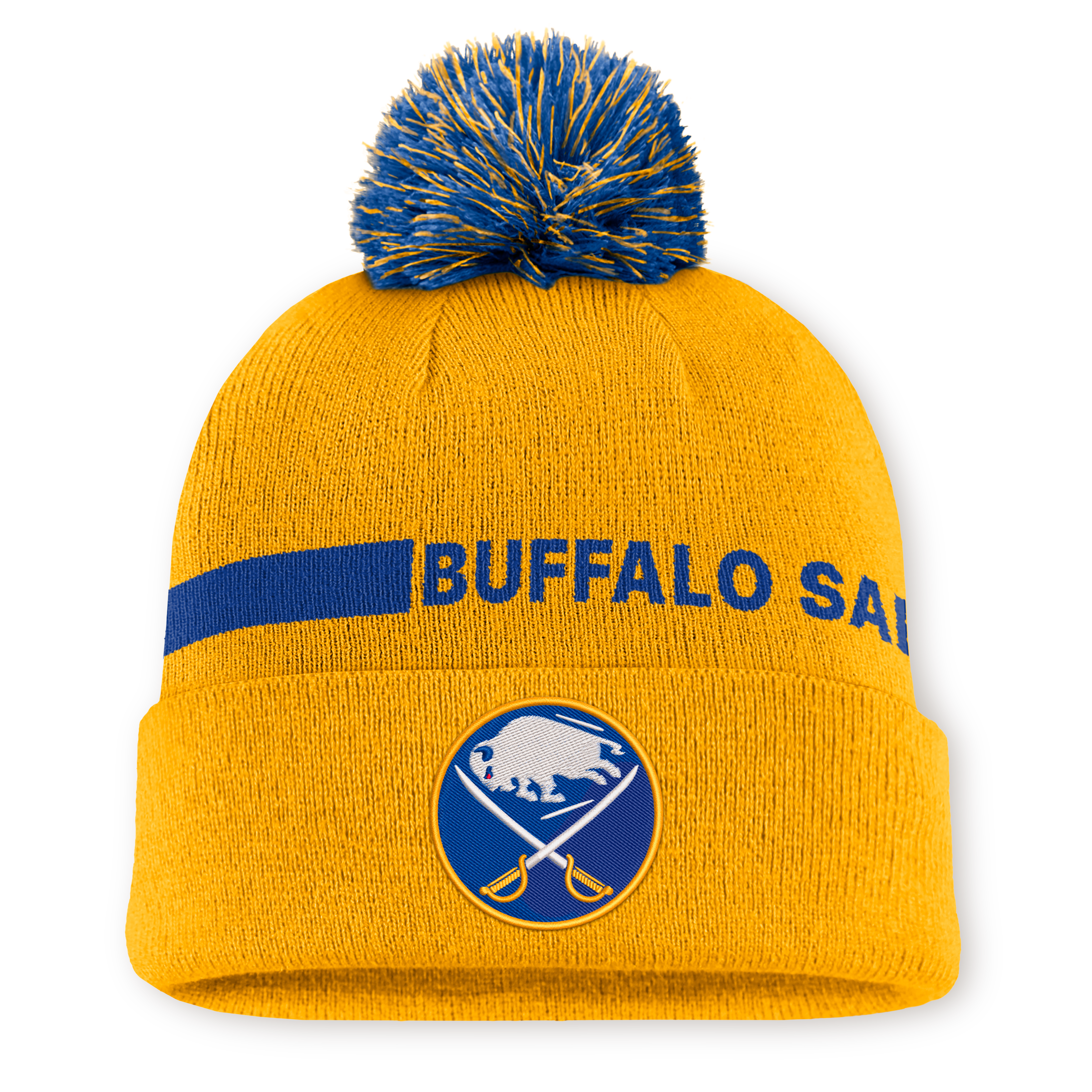 Men's Fanatics Gold Buffalo Sabres Authentic Pro Rink Cuffed Knit Hat with Pom
