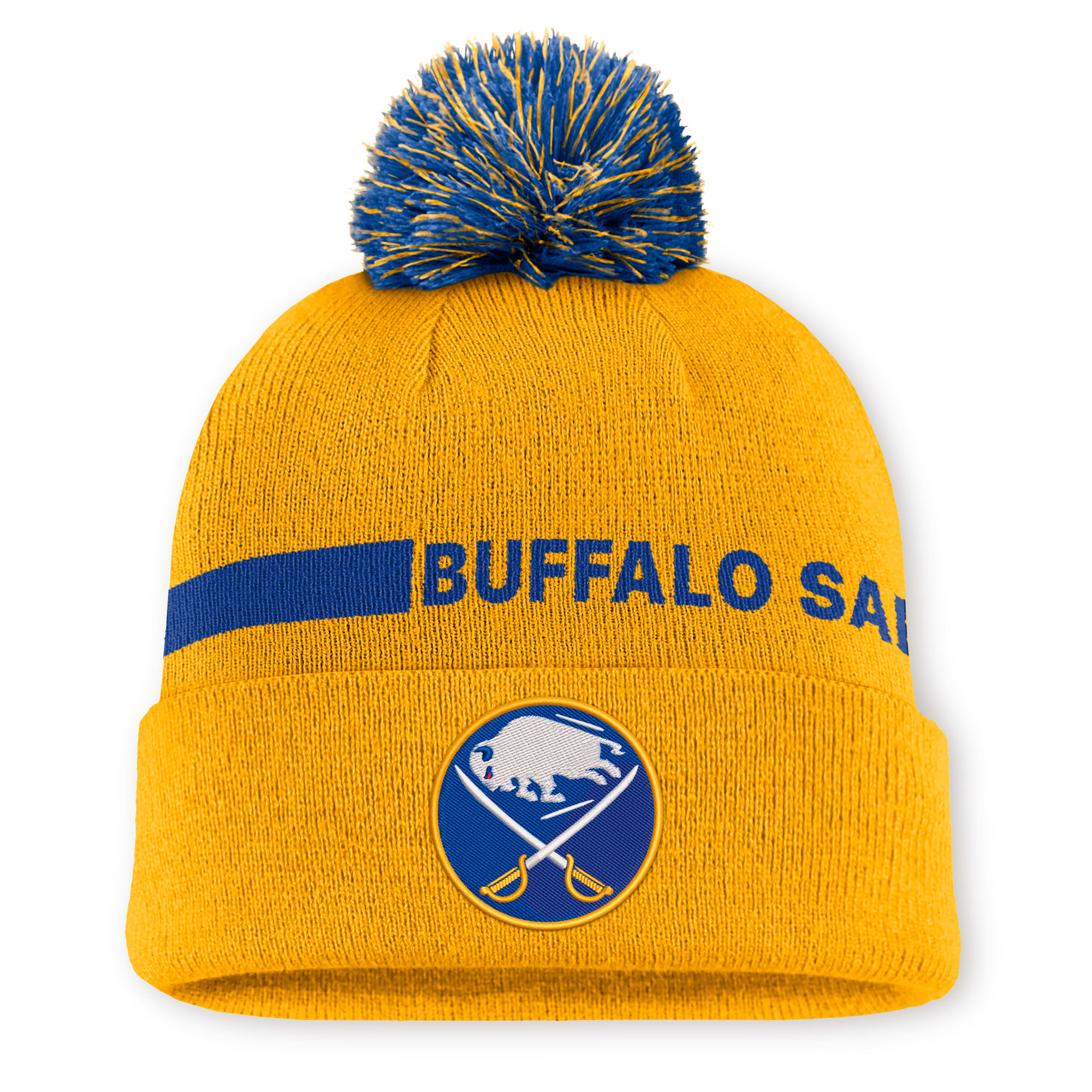 Men's Fanatics Gold Buffalo Sabres Authentic Pro Rink Cuffed Knit Hat with Pom