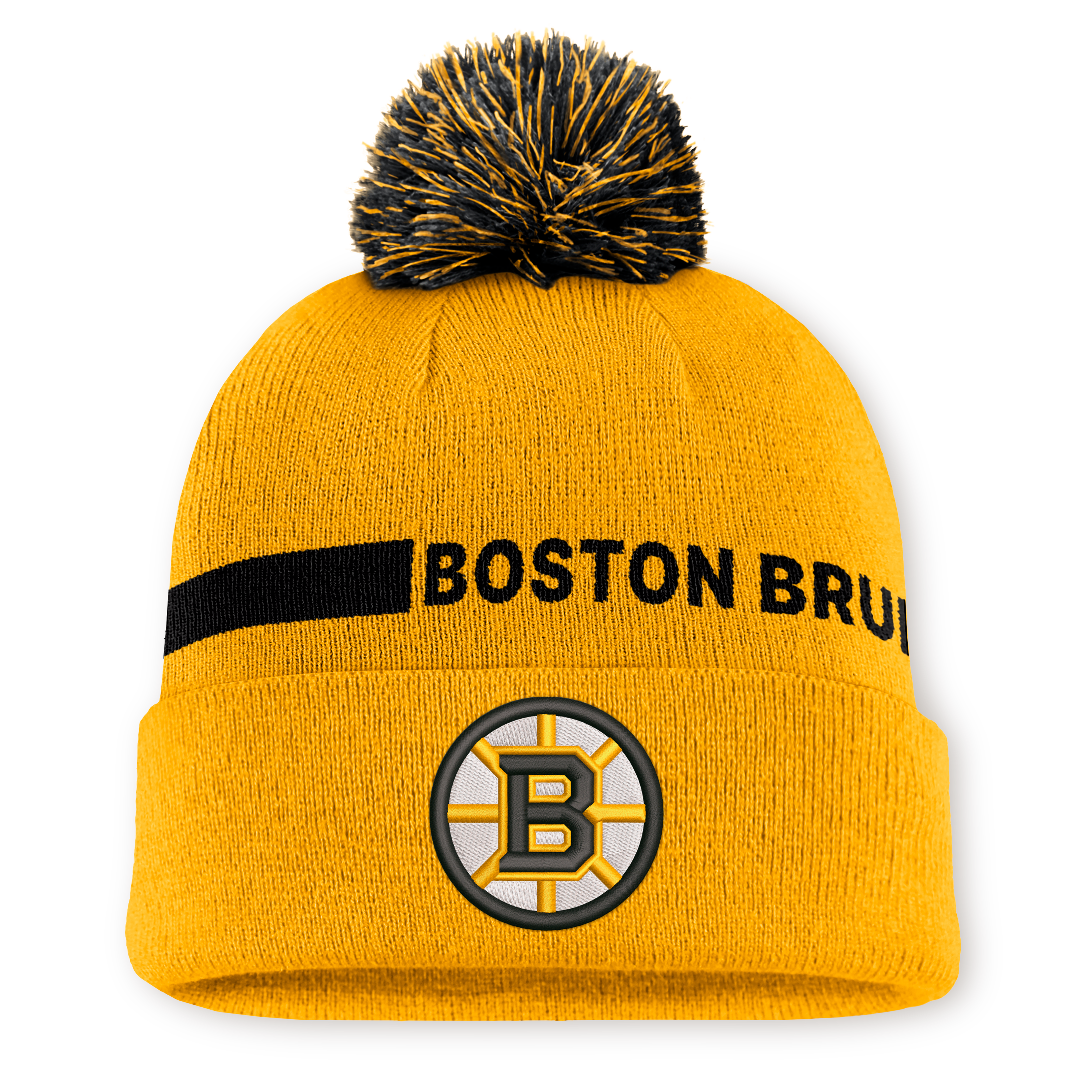 Men's Fanatics Gold Boston Bruins Authentic Pro Rink Cuffed Knit Hat with Pom