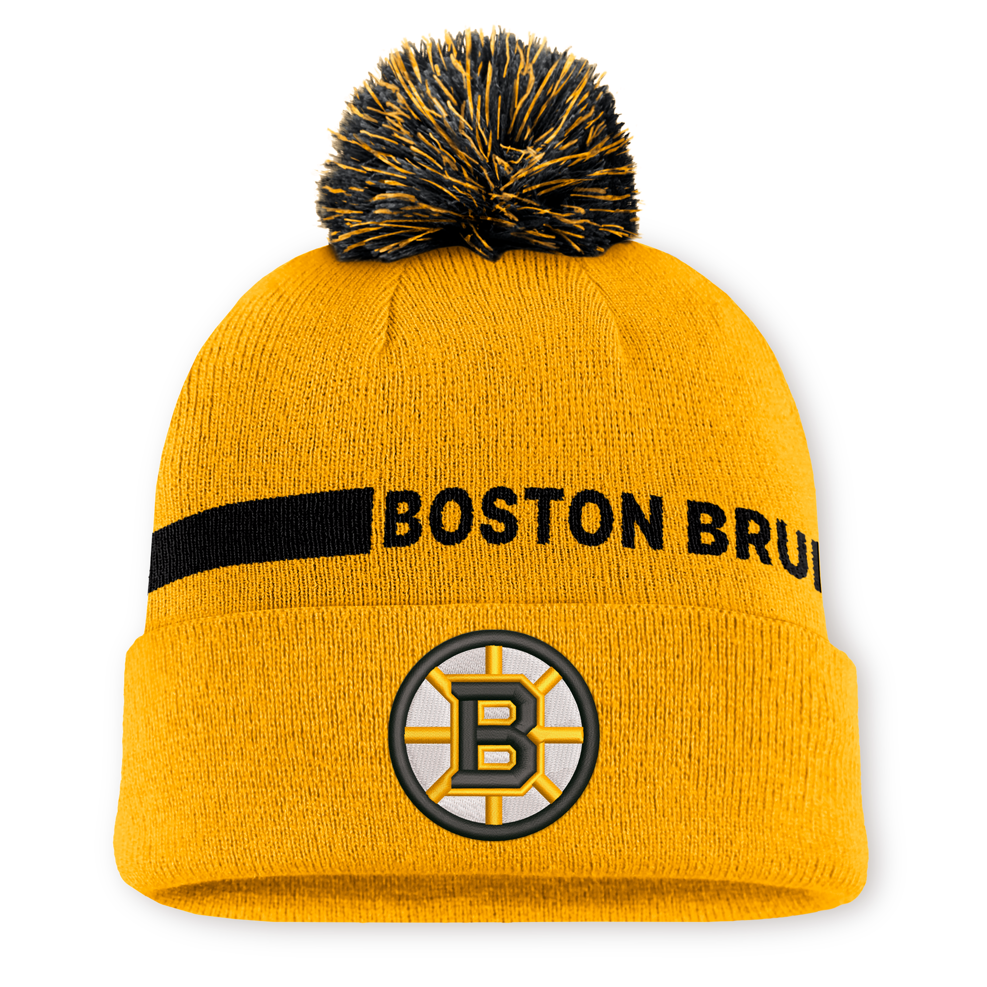 Men's Fanatics Gold Boston Bruins Authentic Pro Rink Cuffed Knit Hat with Pom