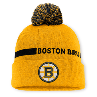 Men's Fanatics Gold Boston Bruins Authentic Pro Rink Cuffed Knit Hat with Pom