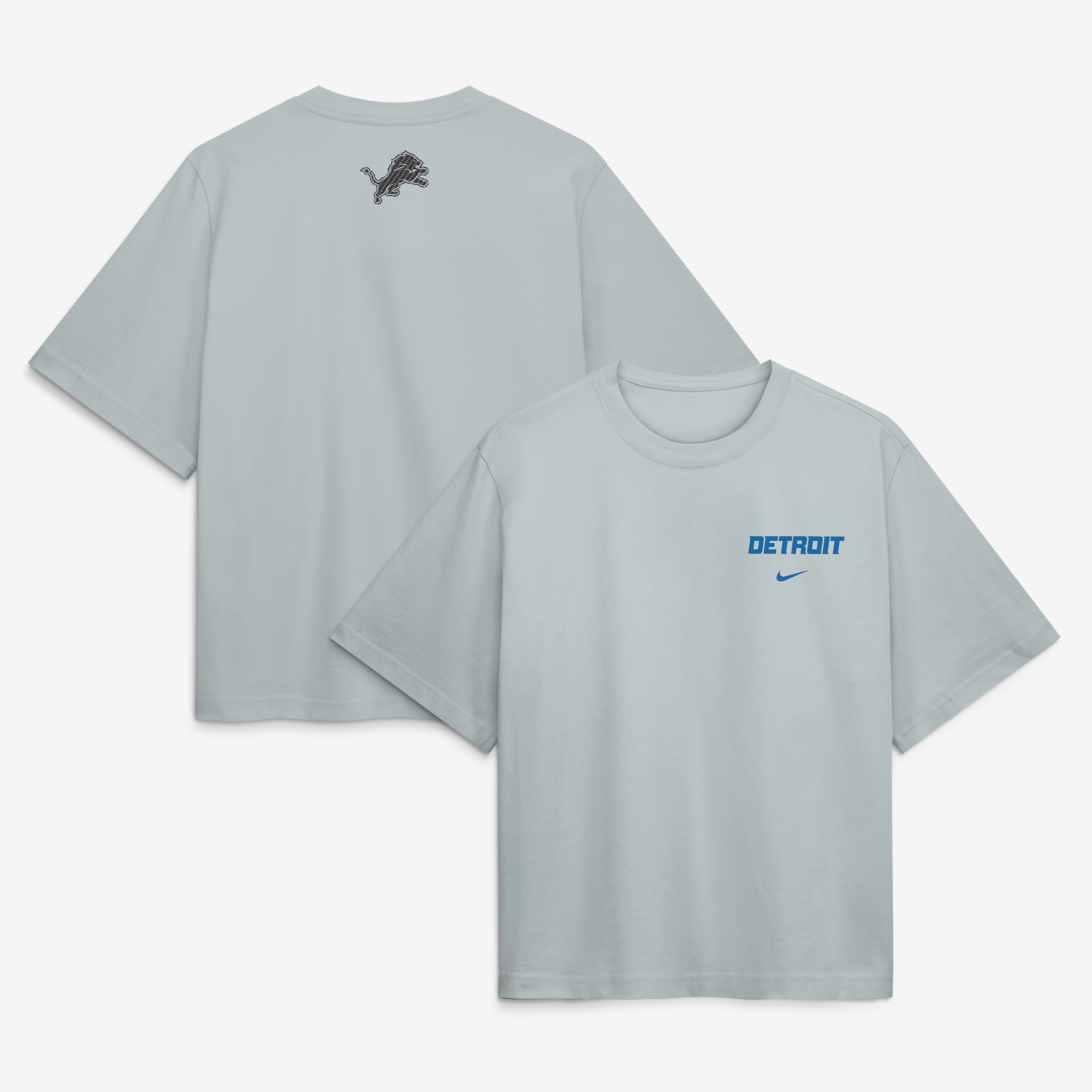 Camiseta holgada Nike plateada de la colección Rivalries 2026 de los Detroit Lions para mujer.