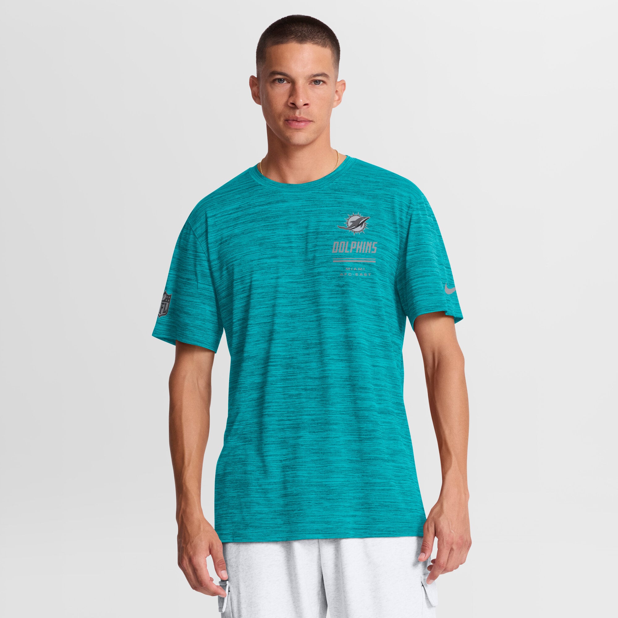 Men's Nike Aqua Miami Dolphins Sideline Double Covered Dri-FIT Velocity T-Shirt