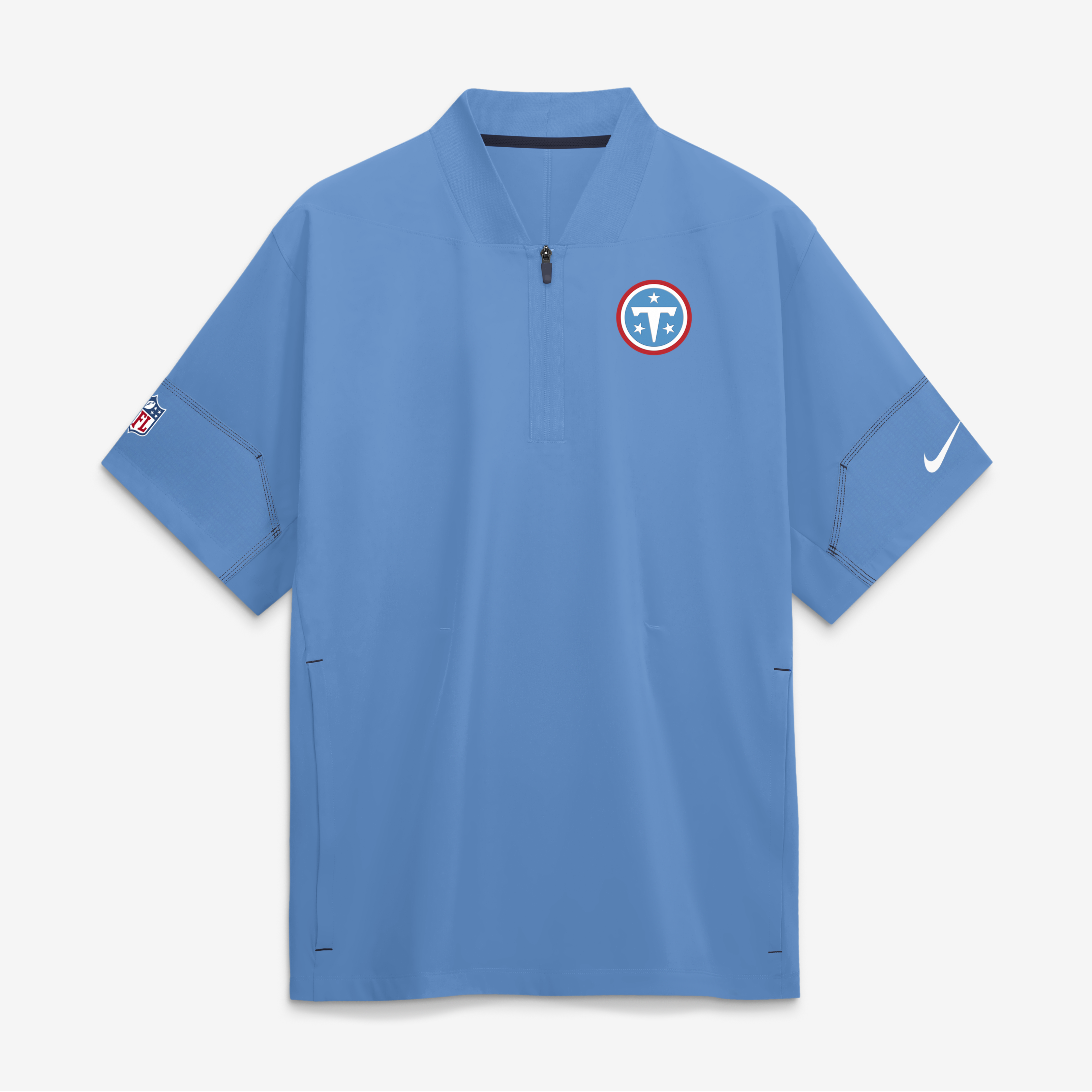 Men's Nike Light Blue Tennessee Titans Sideline Short Sleeve Quarter-Zip Coaches Jacket
