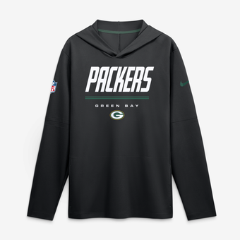 Men's Nike Black Green Bay Packers Sideline Game On Lightweight Long Sleeve Hooded Dri-FIT Top