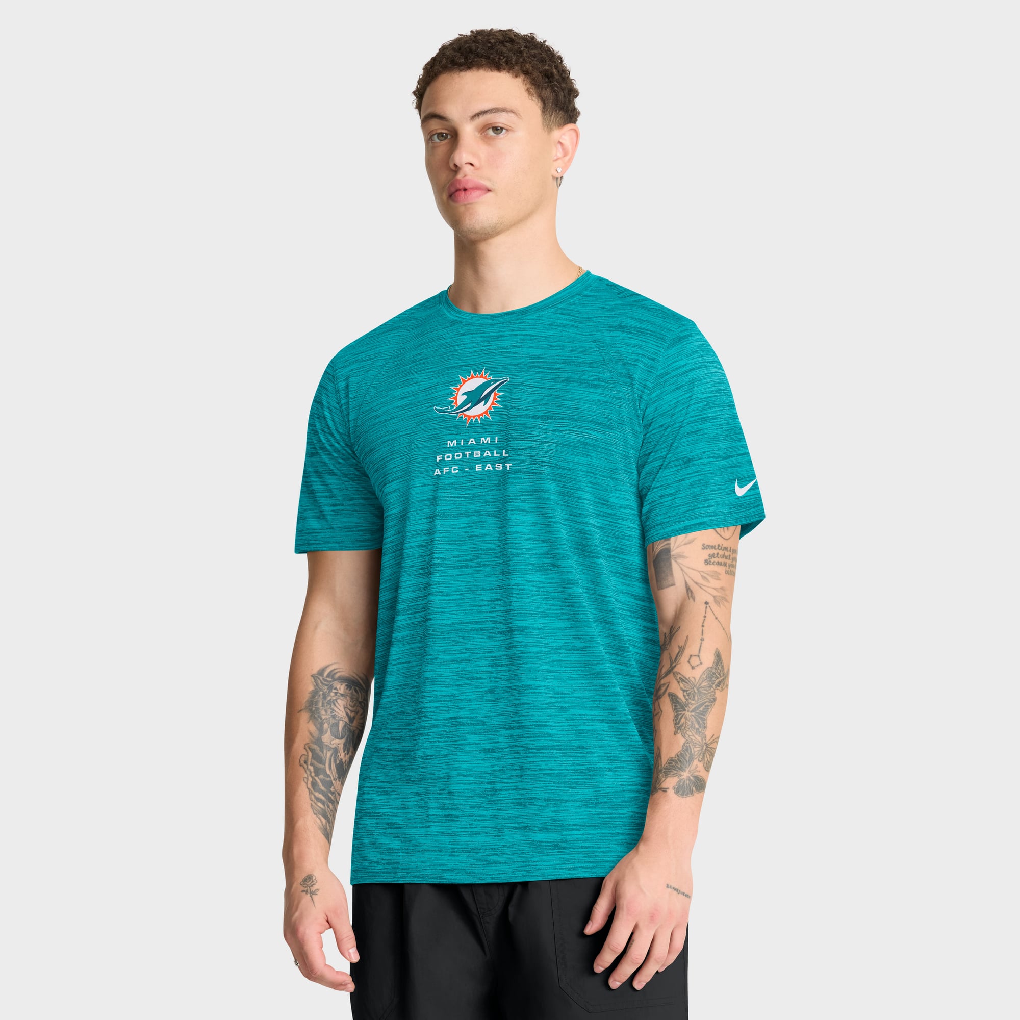 Men's Nike Aqua Miami Dolphins Velocity Ball Carrier Dri-FIT T-Shirt