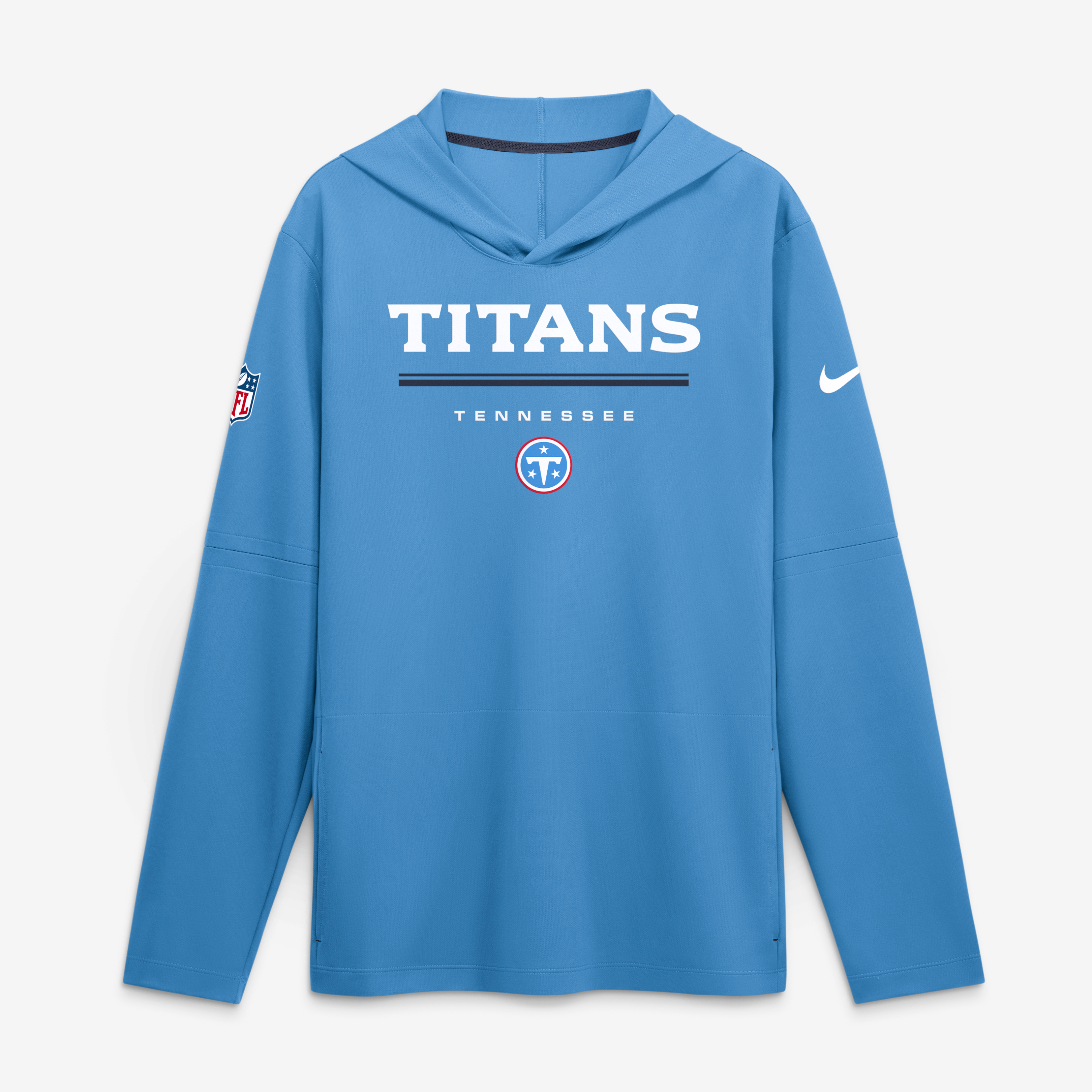 Men's Nike Light Blue Tennessee Titans Sideline Game On Lightweight Long Sleeve Hooded Dri-FIT Top