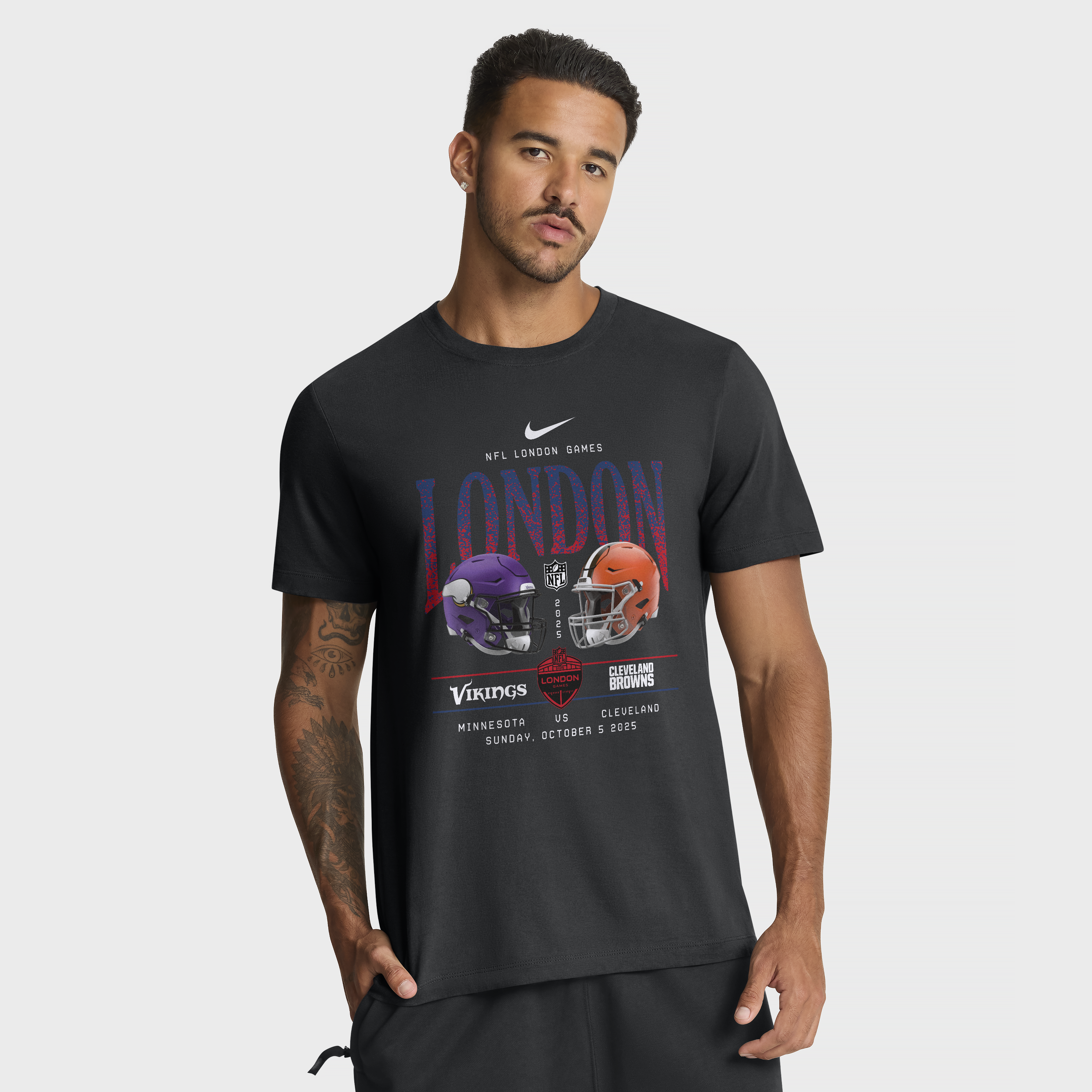 Men's Nike Black Minnesota Vikings vs. Cleveland Browns International Games London 2025 T-Shirt