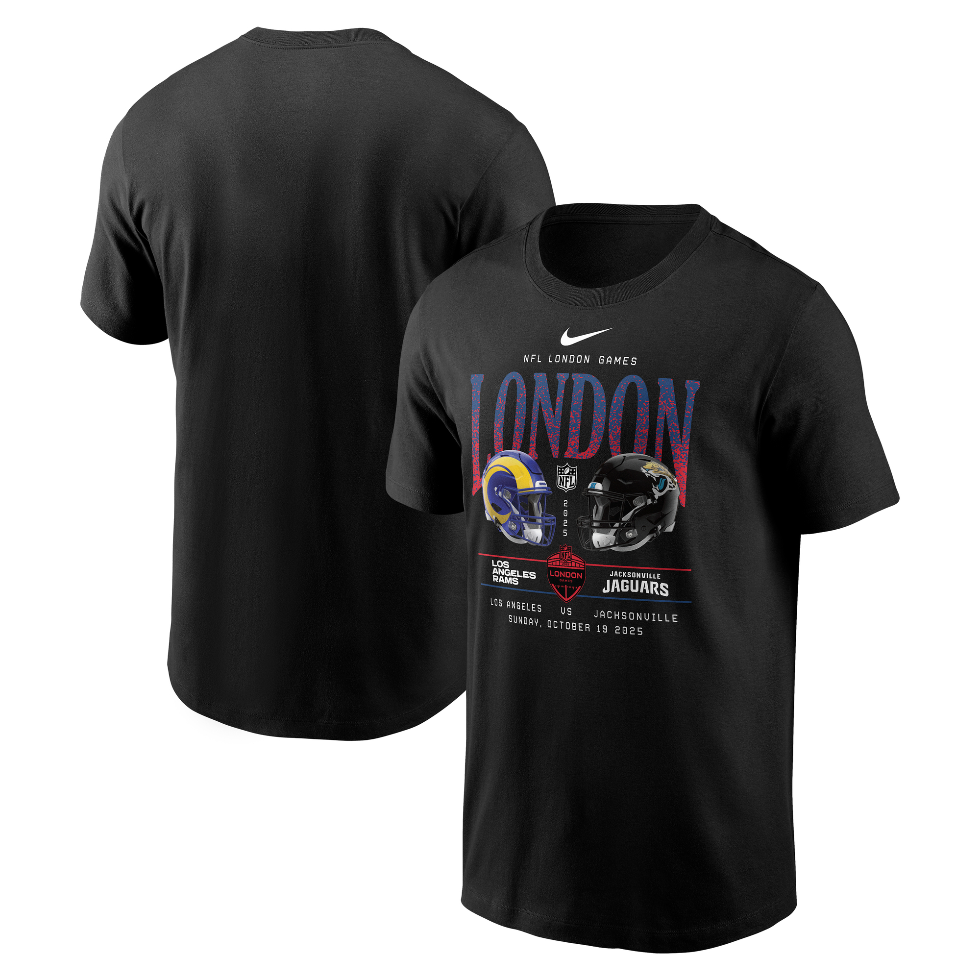 Men's Nike Black Los Angeles Rams vs. Jacksonville Jaguars International Games London 2025 T-Shirt