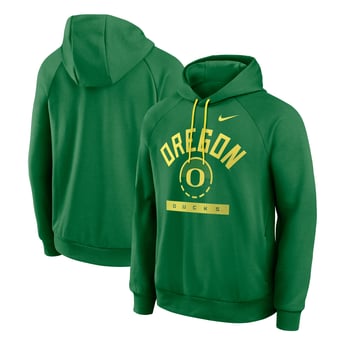 Men's Nike  Green Oregon Ducks Courtside Practice Dri-FIT Raglan Fleece Hoodie