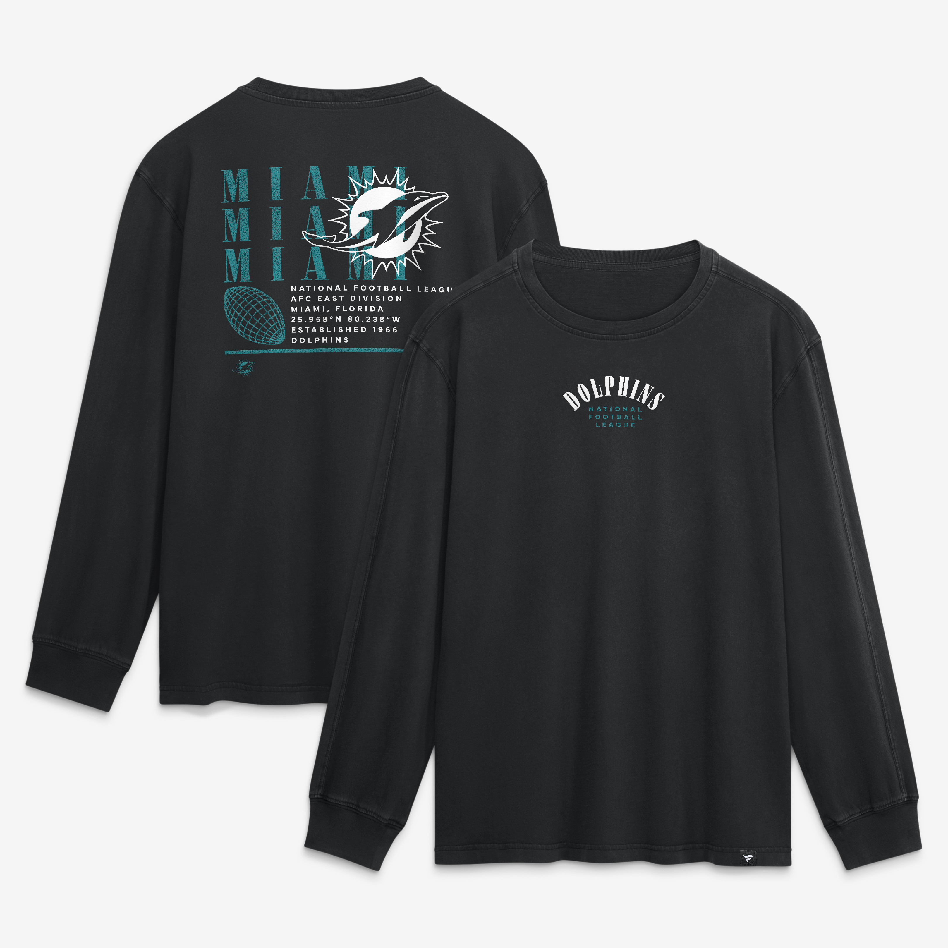 Men's Fanatics Black Miami Dolphins Relaxed Fullback Drive Long Sleeve Fashion Top