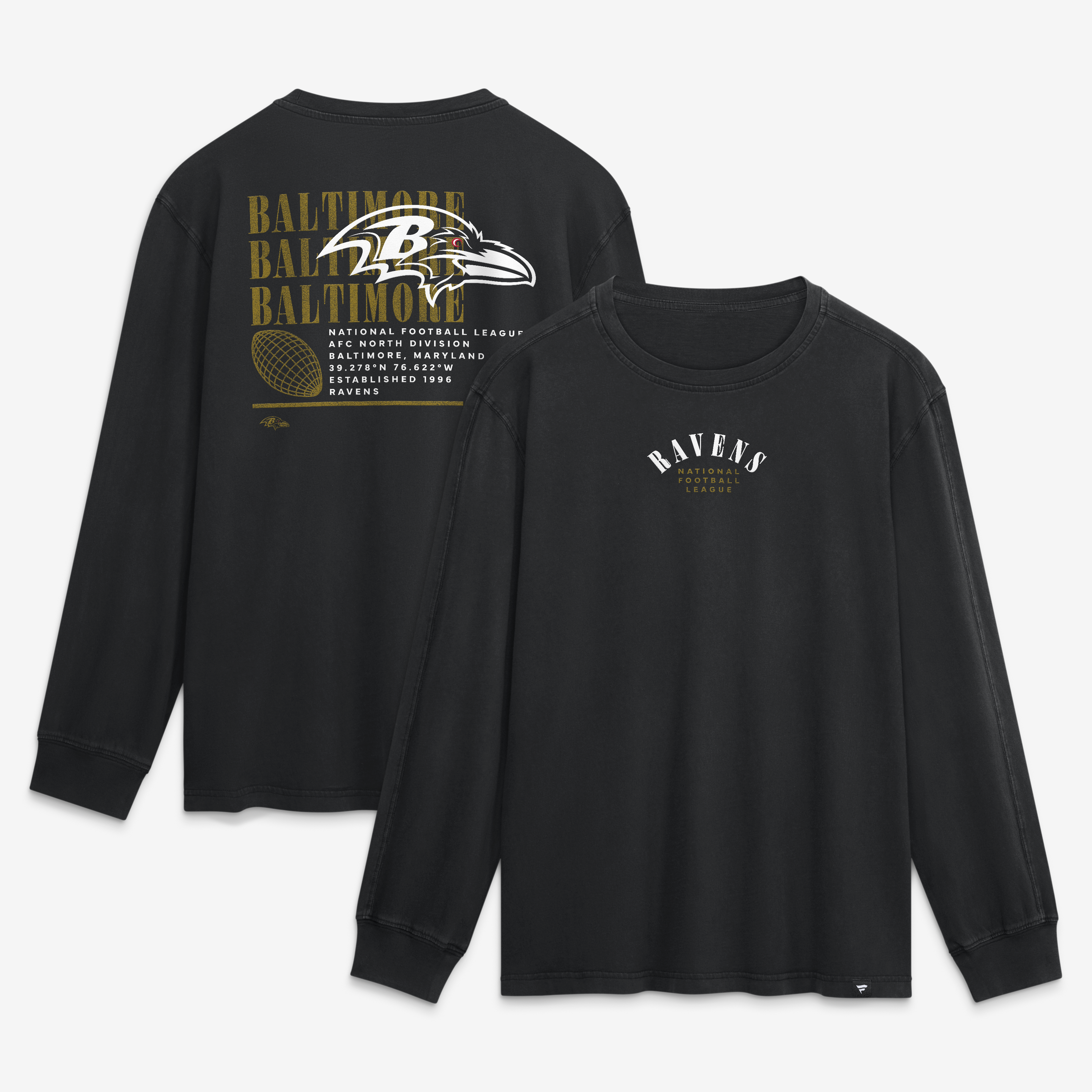 Men's Fanatics Black Baltimore Ravens Relaxed Fullback Drive Long Sleeve Fashion Top