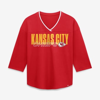 Women's Fanatics  Red Kansas City Chiefs Team First Deceptive Juke 3/4-Sleeve V-Neck T-Shirt