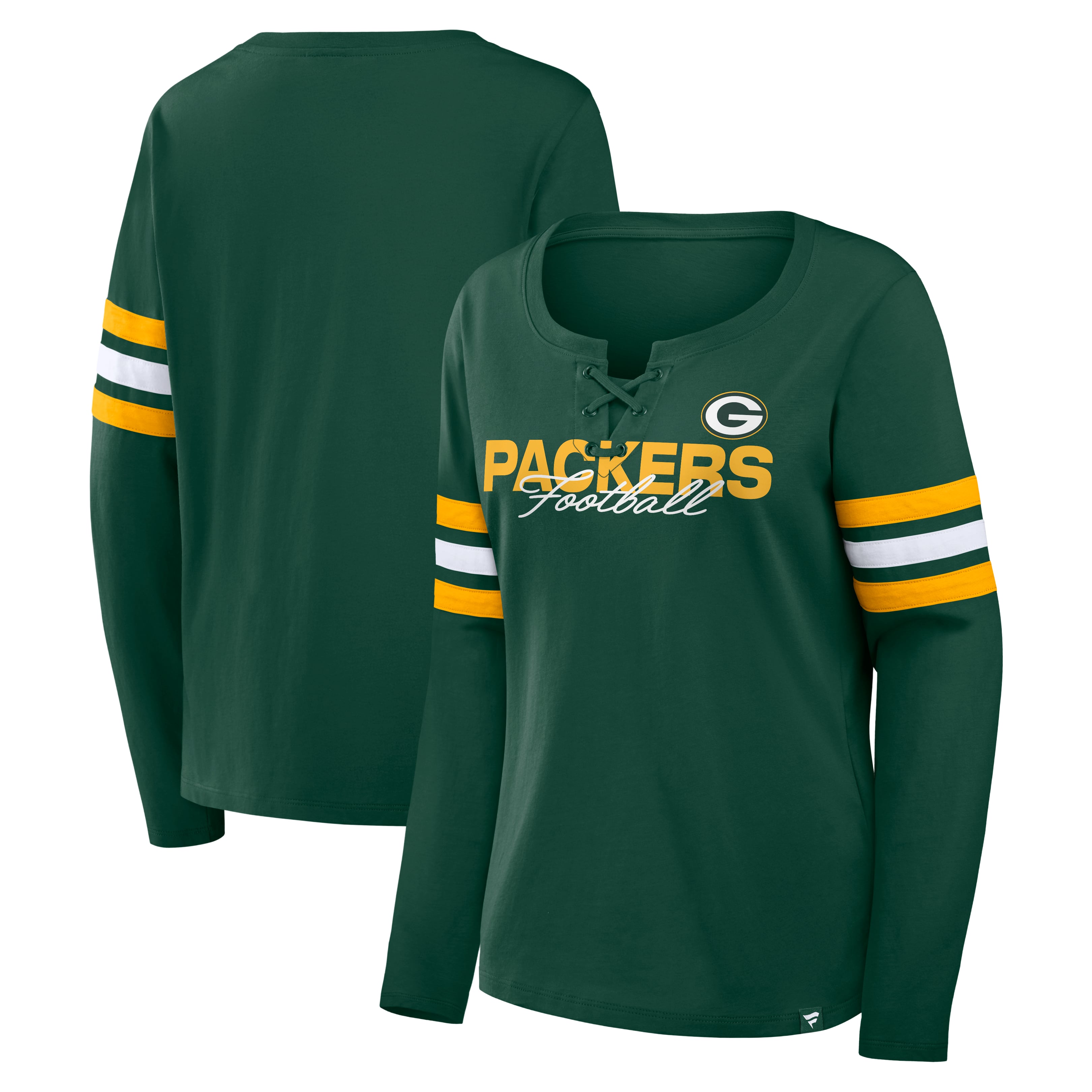 Women’s Fanatics Green Green Bay Packers Team First Coverage Scheme Lace-Up Long Sleeve T-Shirt Women’s Fanatics Green Green Bay Packers Team First Coverage Scheme Lace-Up Long Sleeve T-Shirt