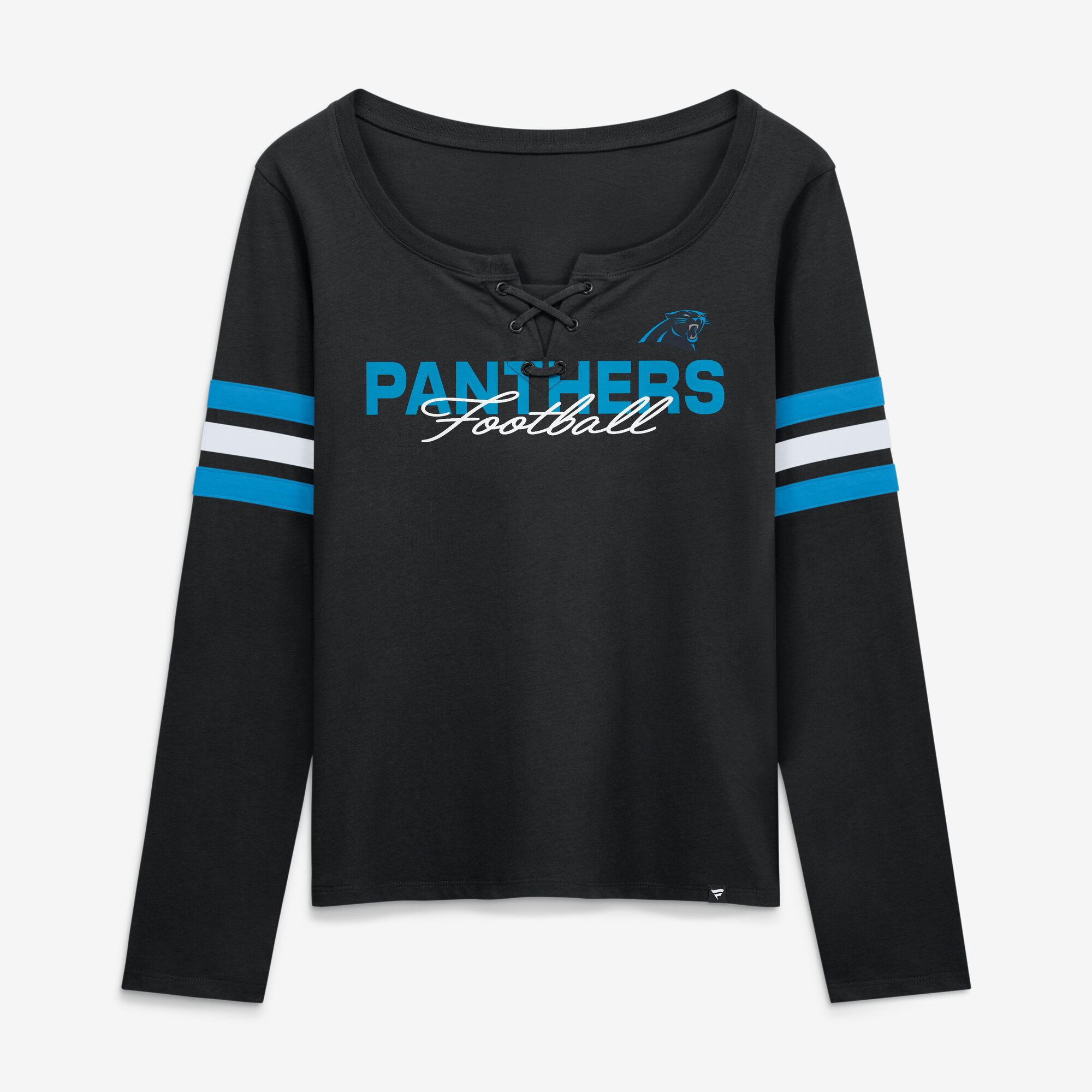 Women's Fanatics  Black Carolina Panthers Team First Coverage Scheme Lace-Up Long Sleeve T-Shirt