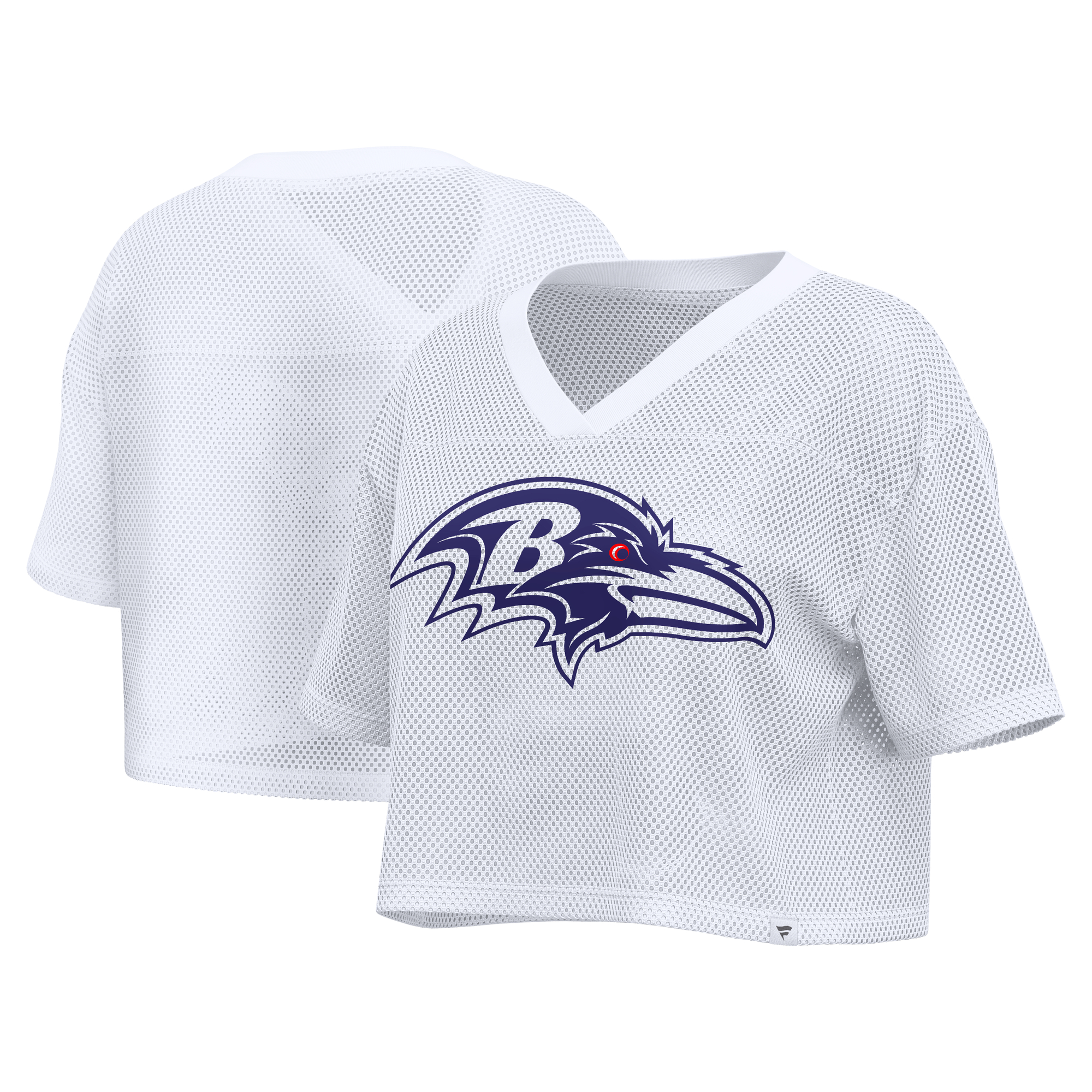 Women's Fanatics White Baltimore Ravens Oversized Mesh Cropped V-Neck Jersey