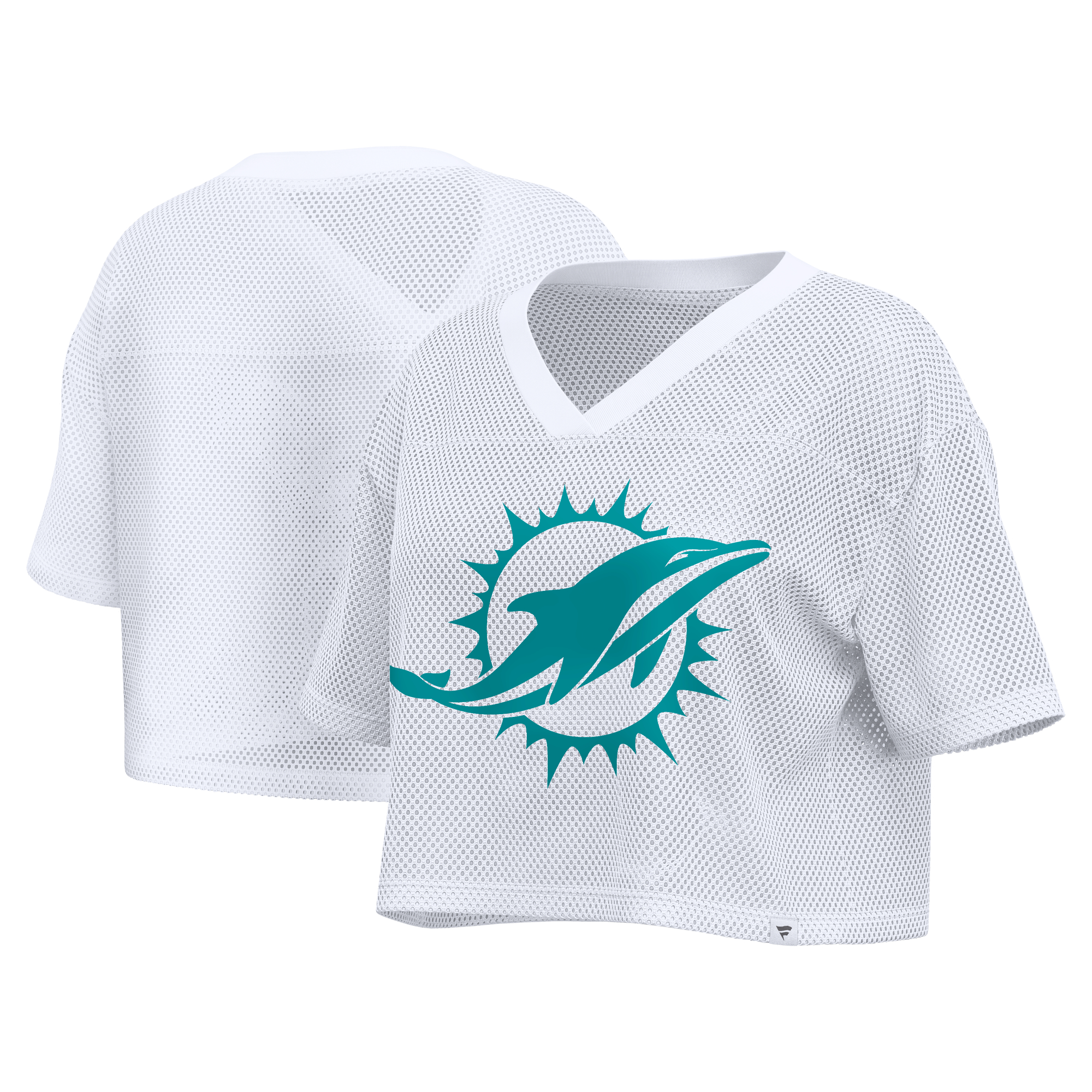 Women's Fanatics White Miami Dolphins Oversized Mesh Cropped V-Neck Jersey