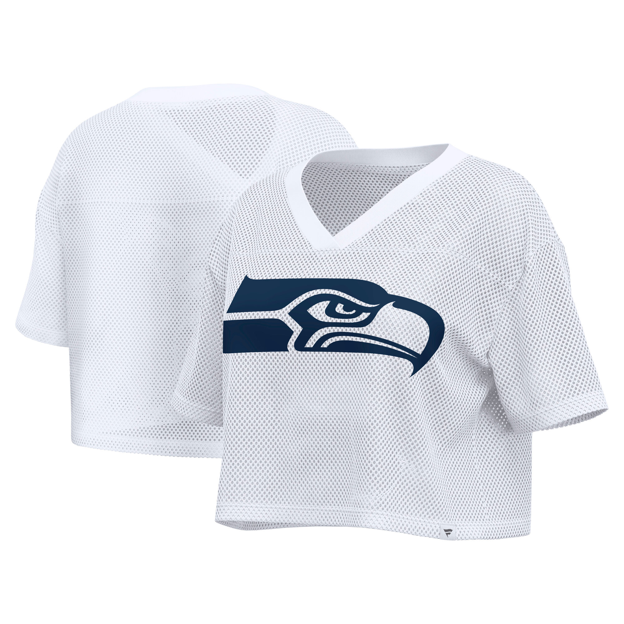 Women's Fanatics White Seattle Seahawks Oversized Mesh Cropped V-Neck Jersey