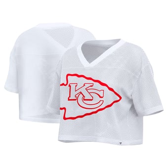 Women's Fanatics White Kansas City Chiefs Oversized Mesh Cropped V-Neck Jersey