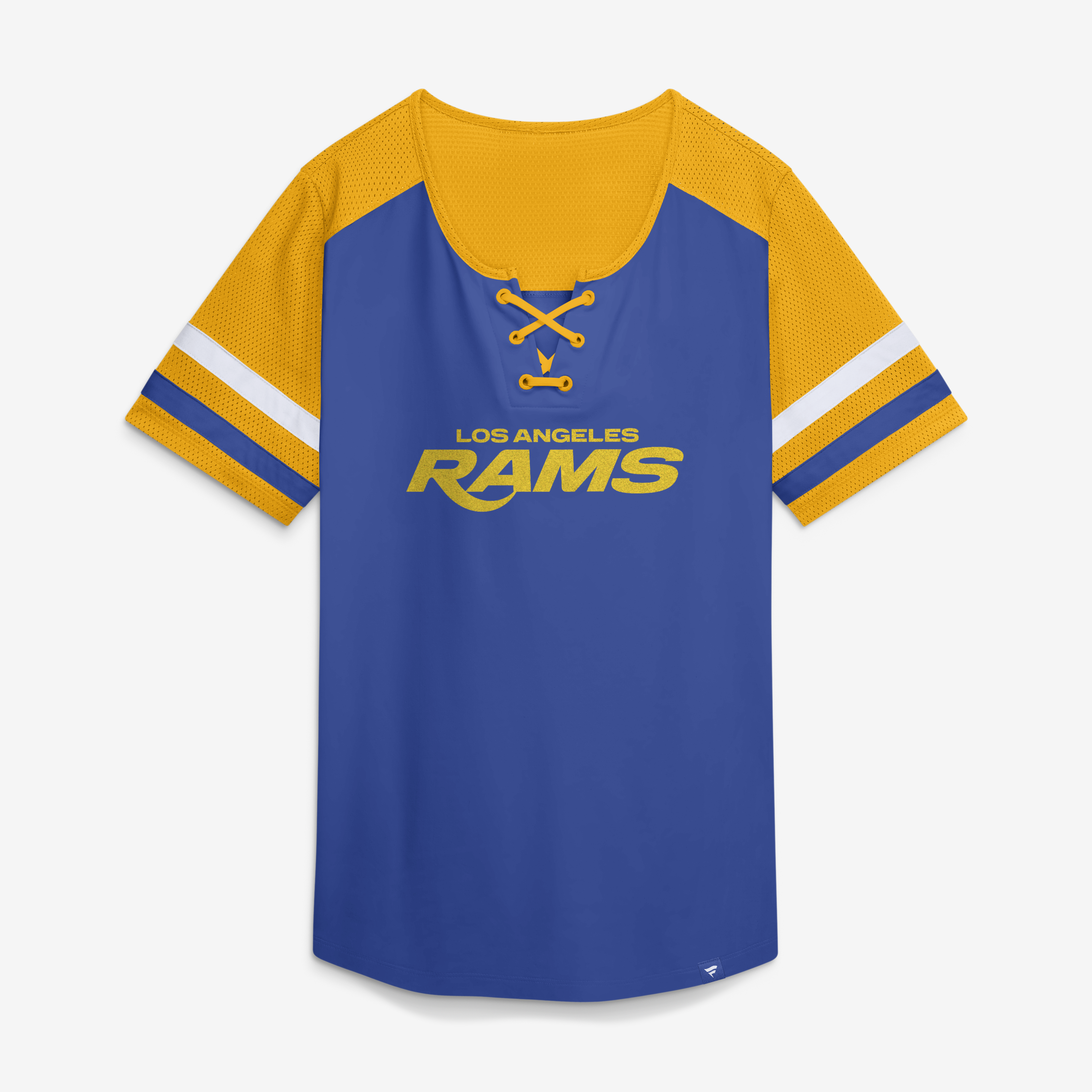 Fanatics Women's Royal Los Angeles Rams Curl Route Athena Lace-Up T-Shirt - Royal, Gold