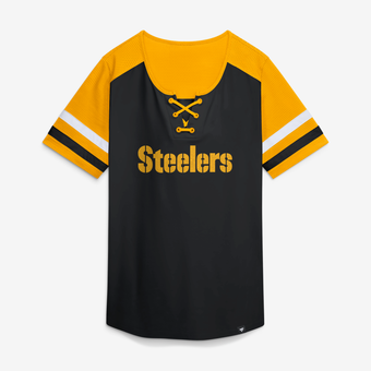 Women's Fanatics Black Pittsburgh Steelers Curl Route Athena Lace-Up T-Shirt