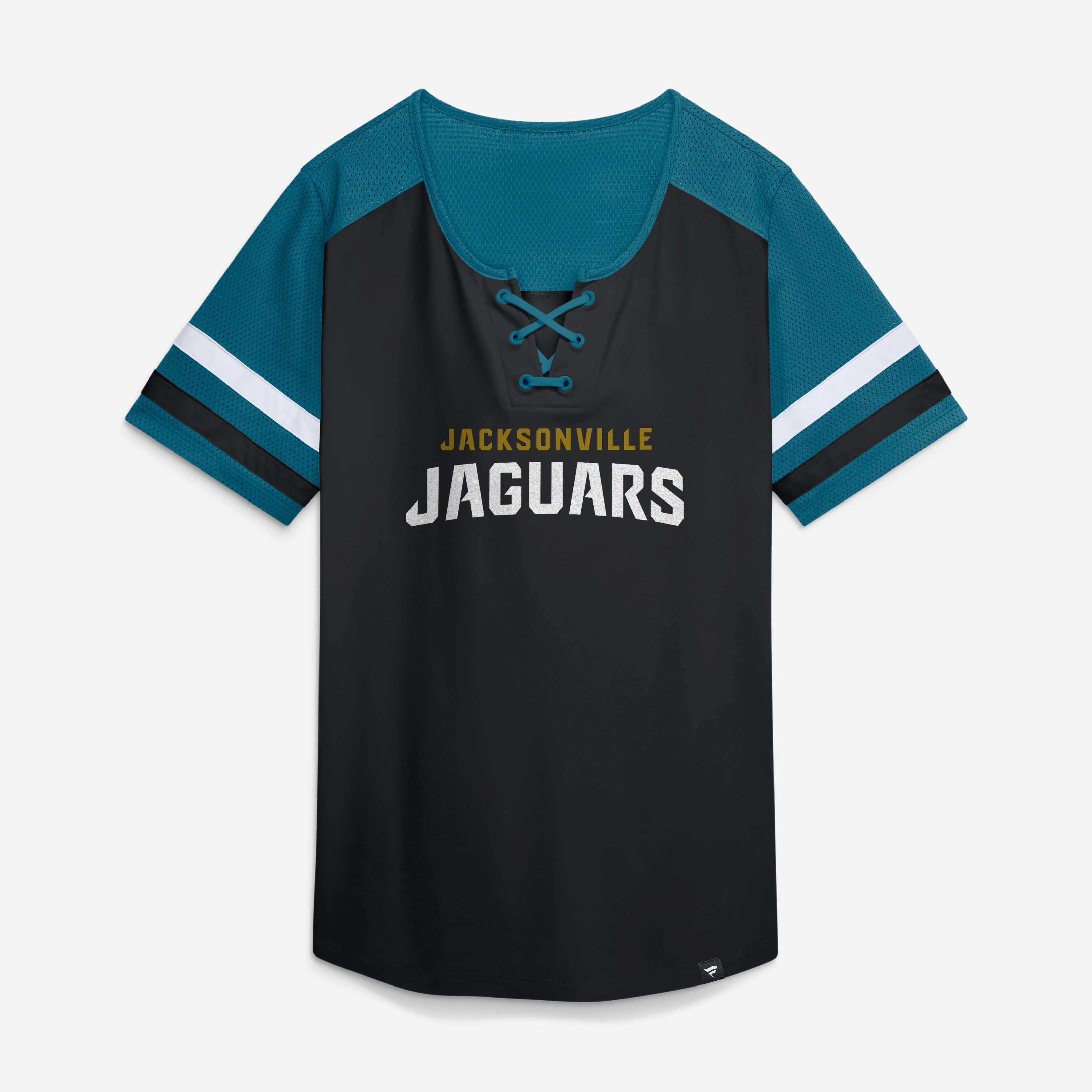 Women's Fanatics Black Jacksonville Jaguars Curl Route Athena Lace-Up T-Shirt