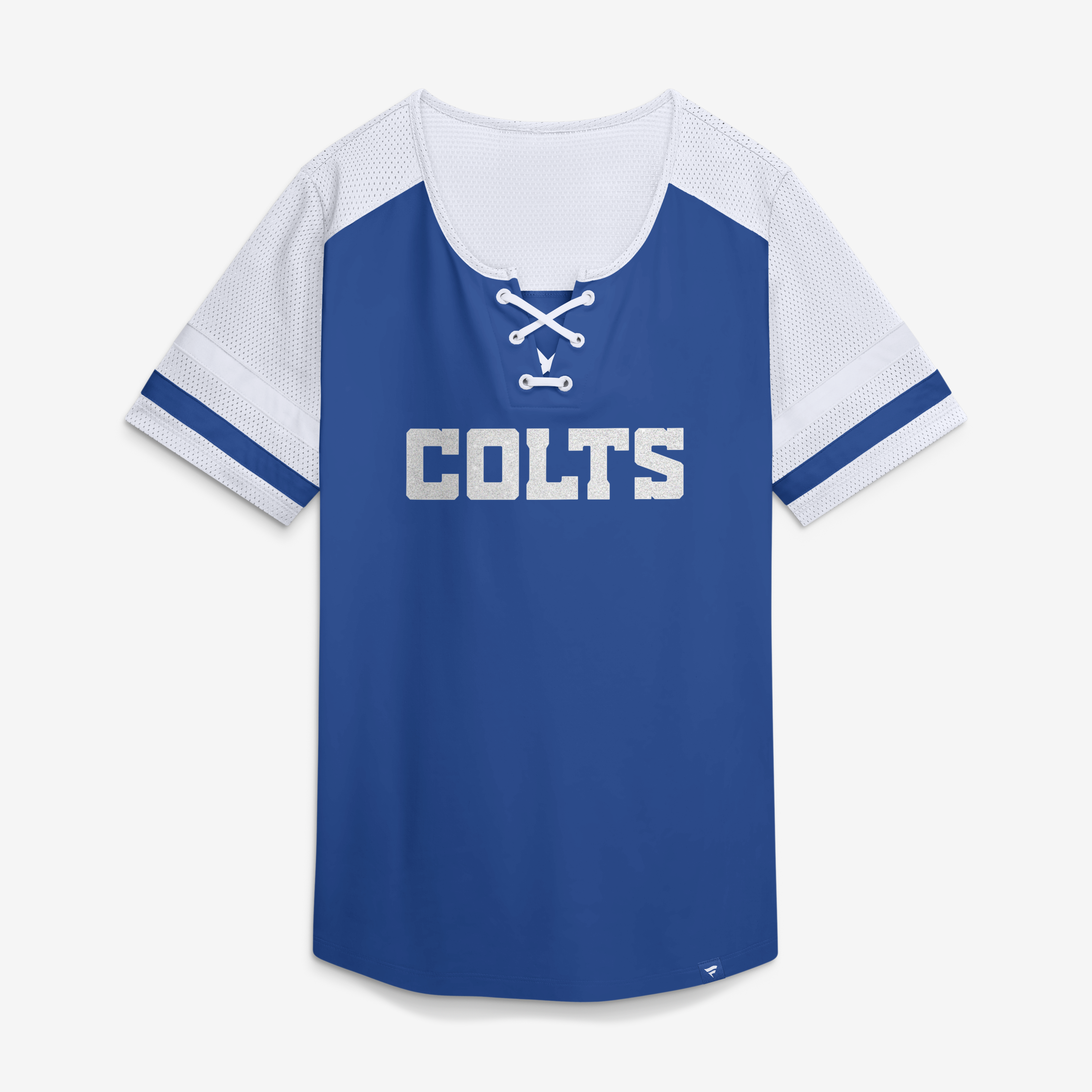 Women's Fanatics Royal Indianapolis Colts Curl Route Athena Lace-Up T-Shirt