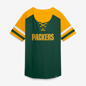Women's Fanatics Green Green Bay Packers Curl Route Athena Lace-Up T-Shirt