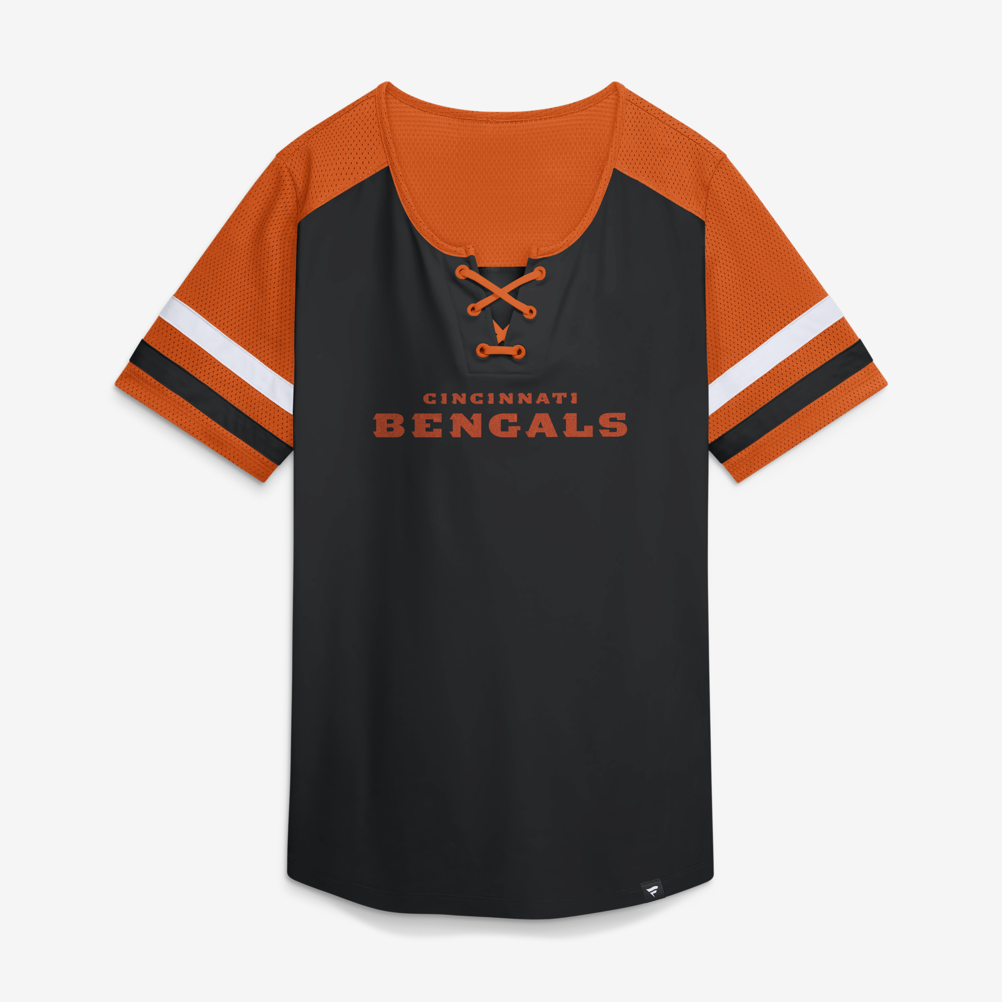 Women's Fanatics Black Cincinnati Bengals Curl Route Athena Lace-Up T-Shirt