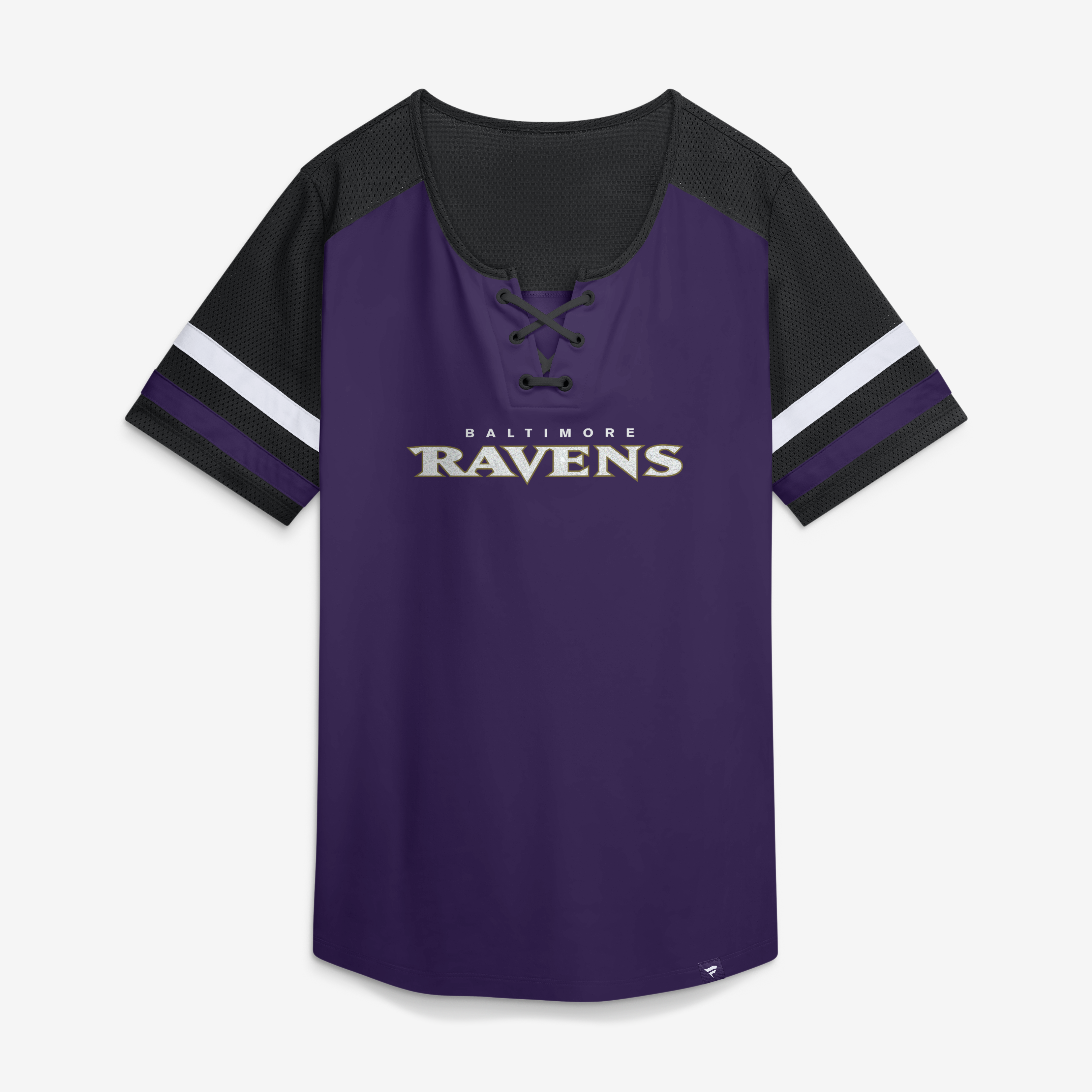 Fanatics Women's Purple Baltimore Ravens Curl Route Athena Lace-Up T-Shirt - Purple, Black