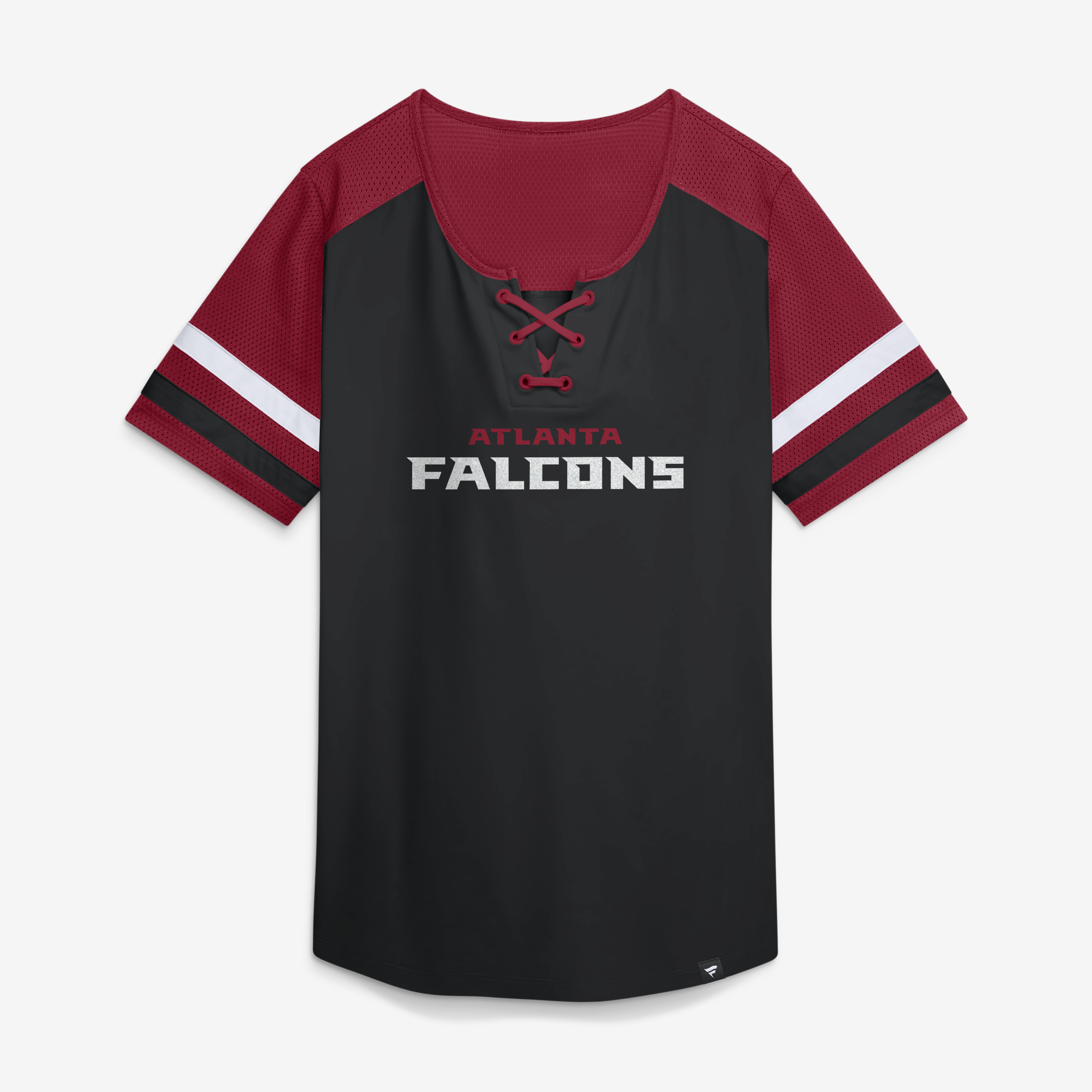 Women's Fanatics Black Atlanta Falcons Curl Route Athena Lace-Up T-Shirt