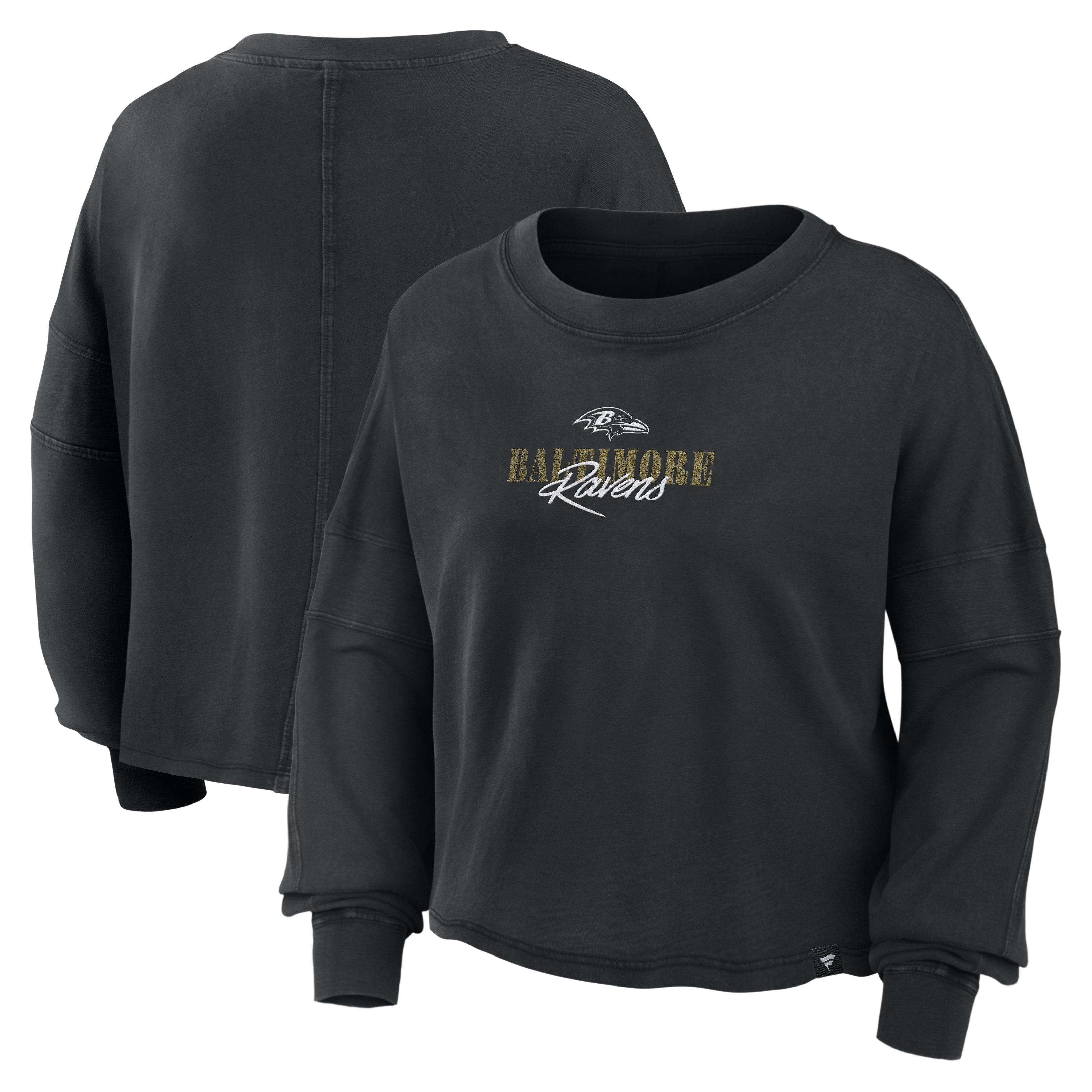 Fanatics Women's Black Baltimore Ravens Oversized Chop Block Boxy Long-Sleeve Top - Black