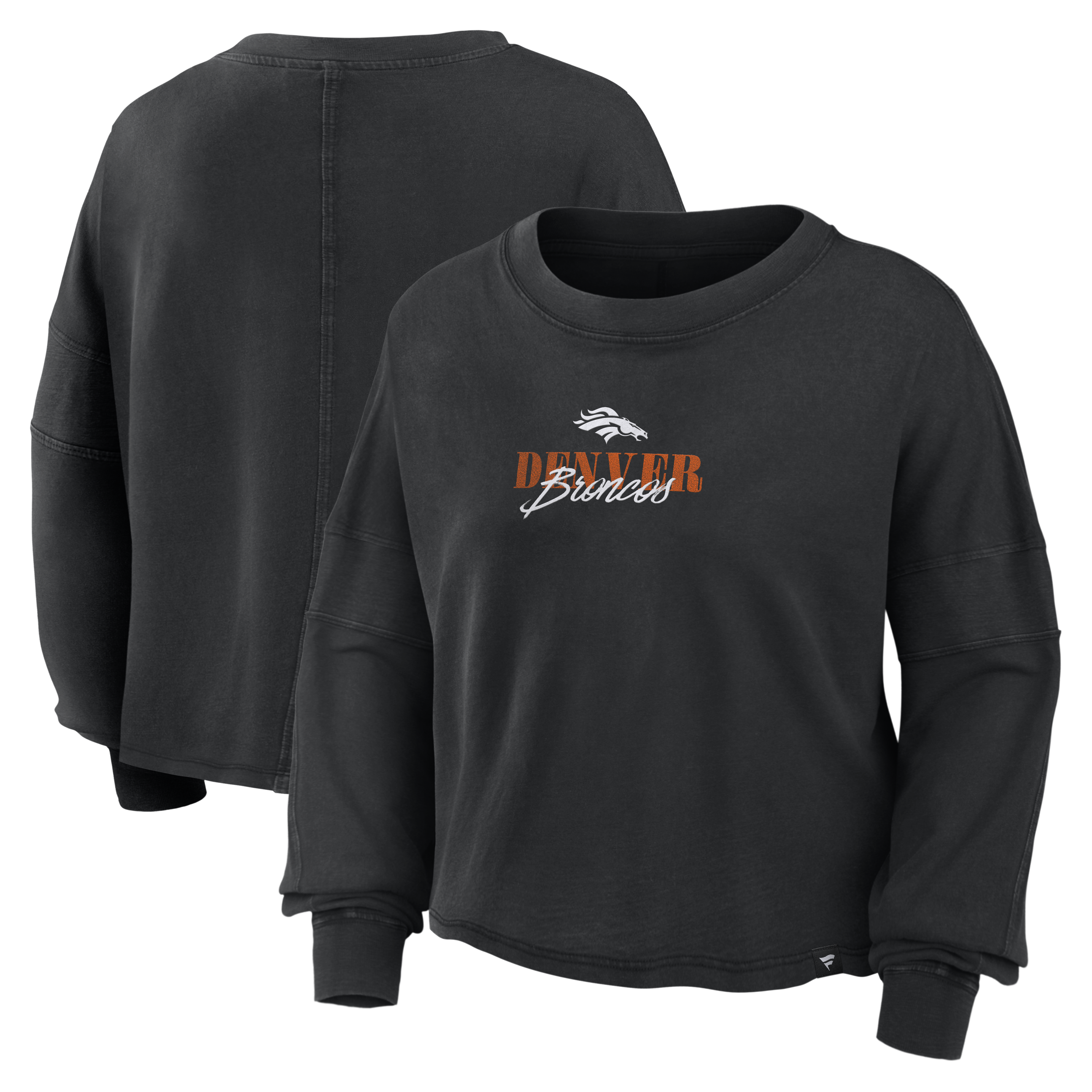 Women's Fanatics Black Denver Broncos Oversized Chop Block Boxy Long Sleeve Top