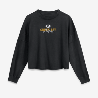 Women's Fanatics Black Green Bay Packers Oversized Chop Block Boxy Long Sleeve T-Shirt