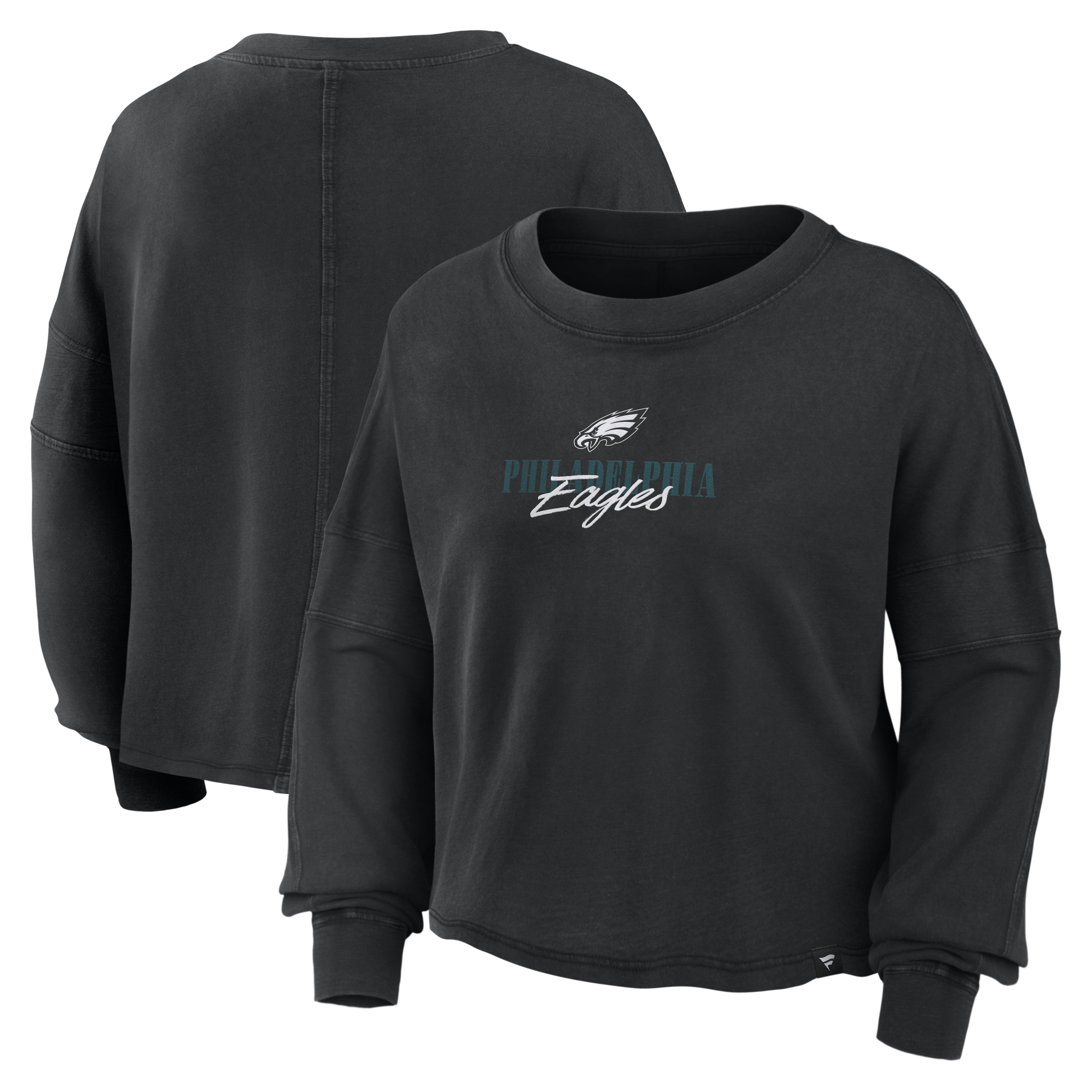 Women's Fanatics Black Philadelphia Eagles Oversized Chop Block Boxy Long Sleeve Top