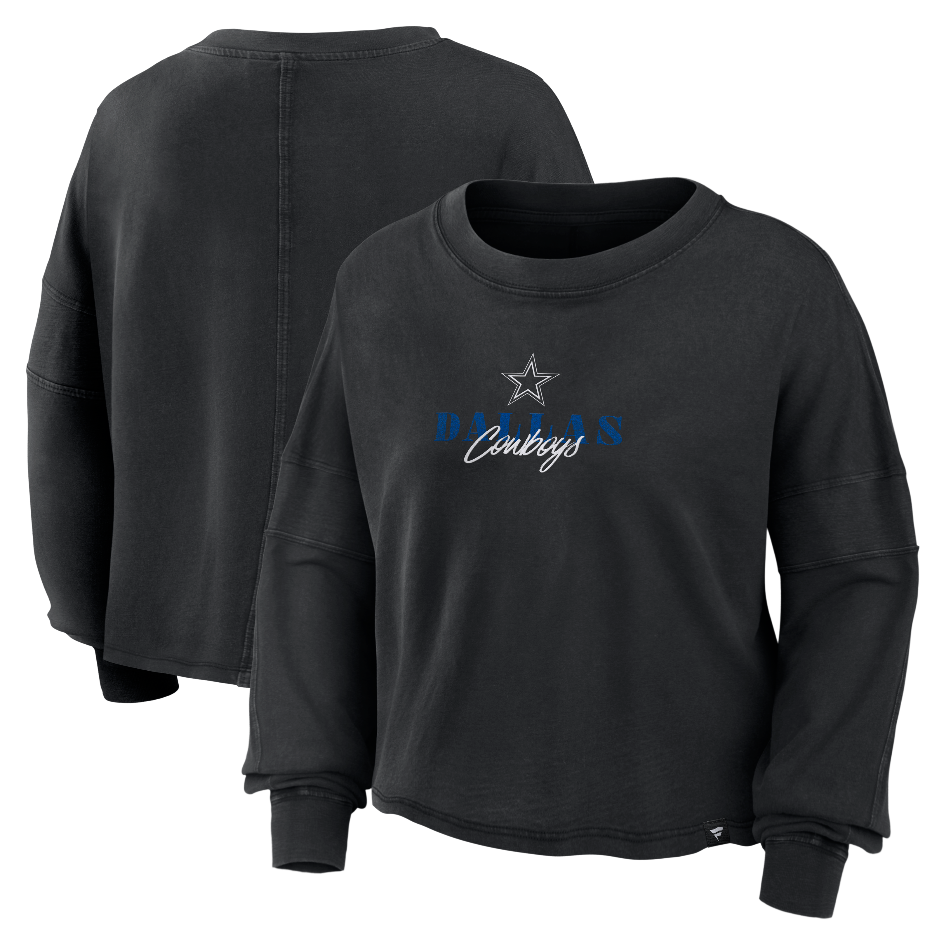 Women's Fanatics Black Dallas Cowboys Oversized Chop Block Boxy Long Sleeve Top