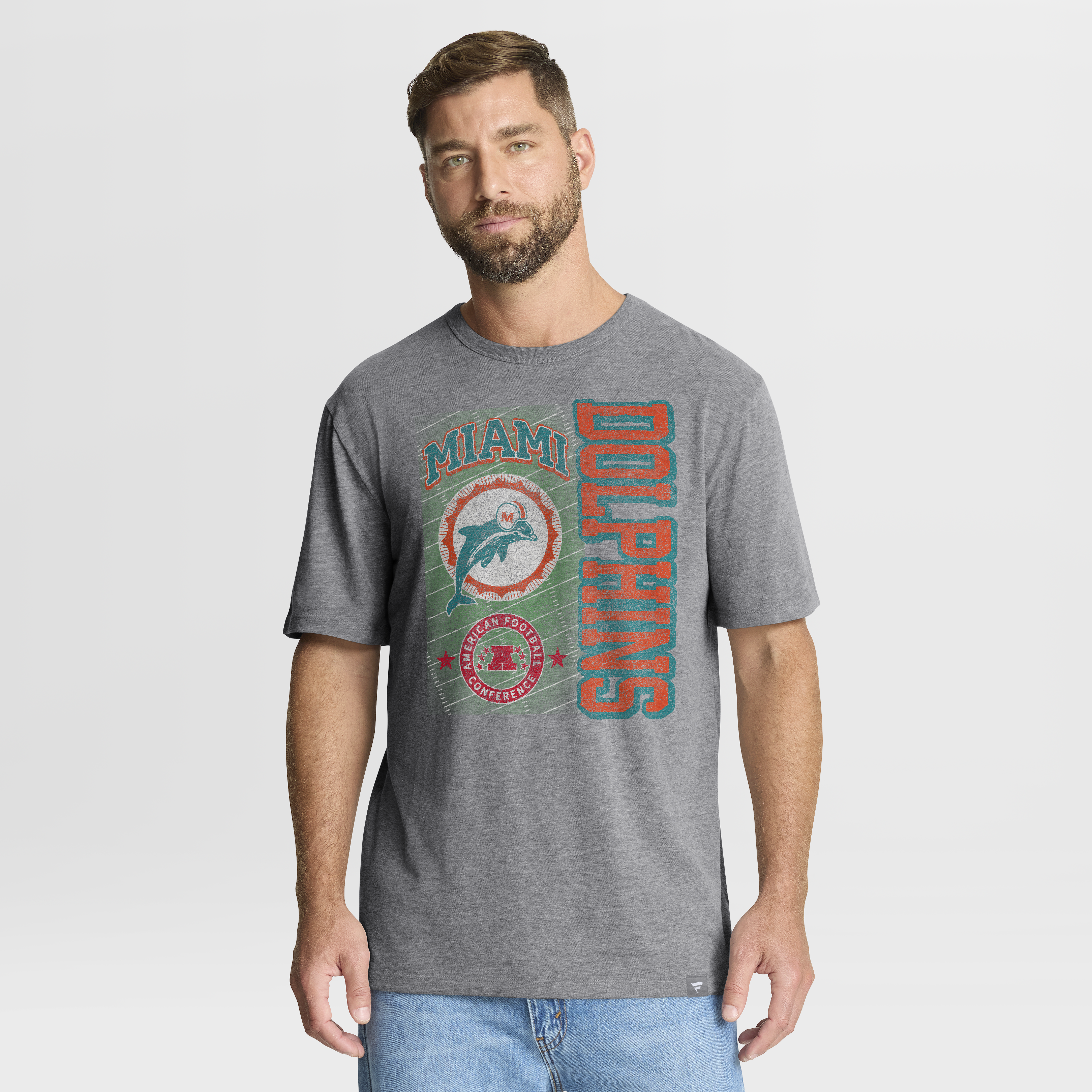 Fanatics Men's Heather Gray Miami Dolphins Tribute Direct Handoff Tri-Blend T-Shirt - Heather Gray