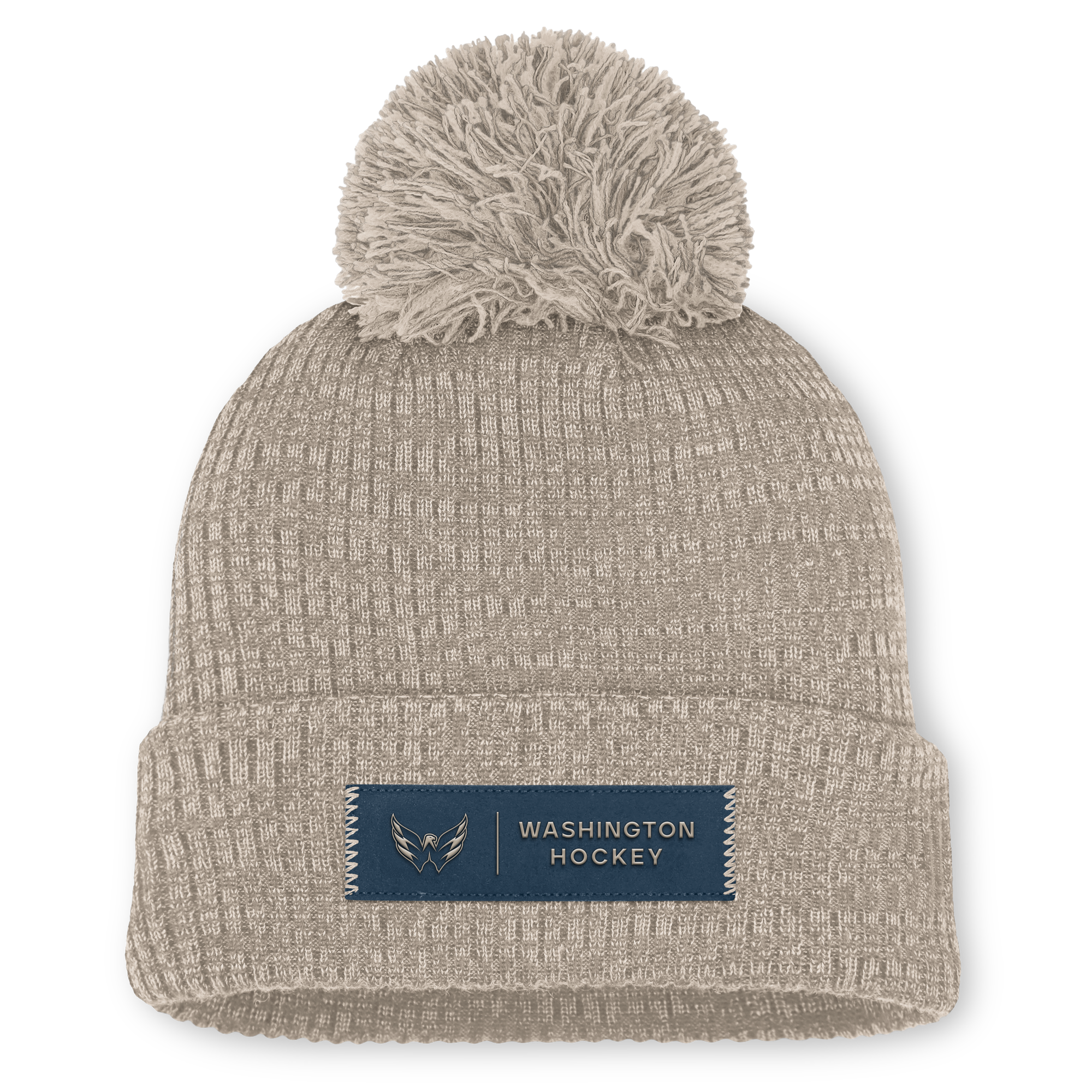 Women's Fanatics Light Beige Washington Capitals Authentic Pro Road Cuffed Knit Hat with Pom