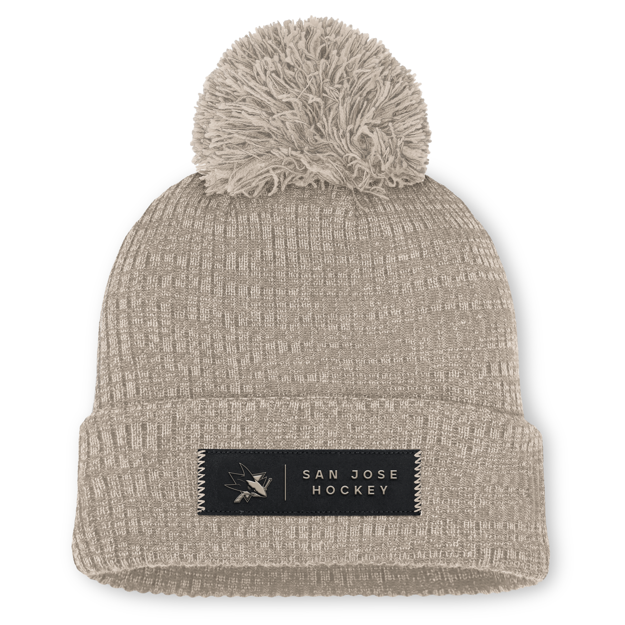 Women's Fanatics Light Beige San Jose Sharks Authentic Pro Road Cuffed Knit Hat with Pom