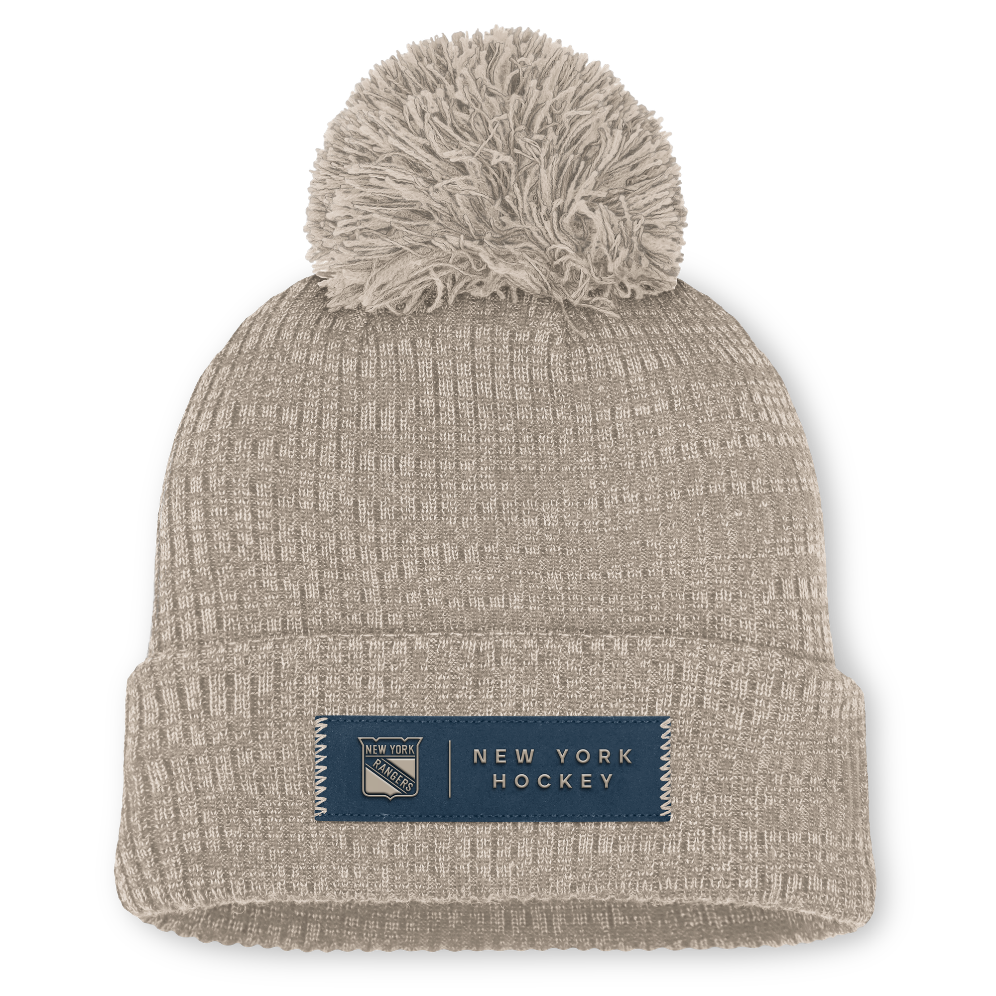 Women's Fanatics Light Beige New York Rangers Authentic Pro Road Cuffed Knit Hat with Pom
