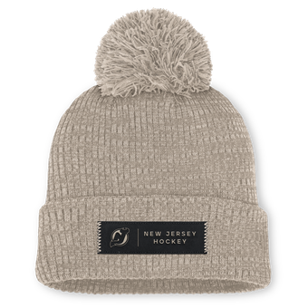 Women's Fanatics Light Beige New Jersey Devils Authentic Pro Road Cuffed Knit Hat with Pom