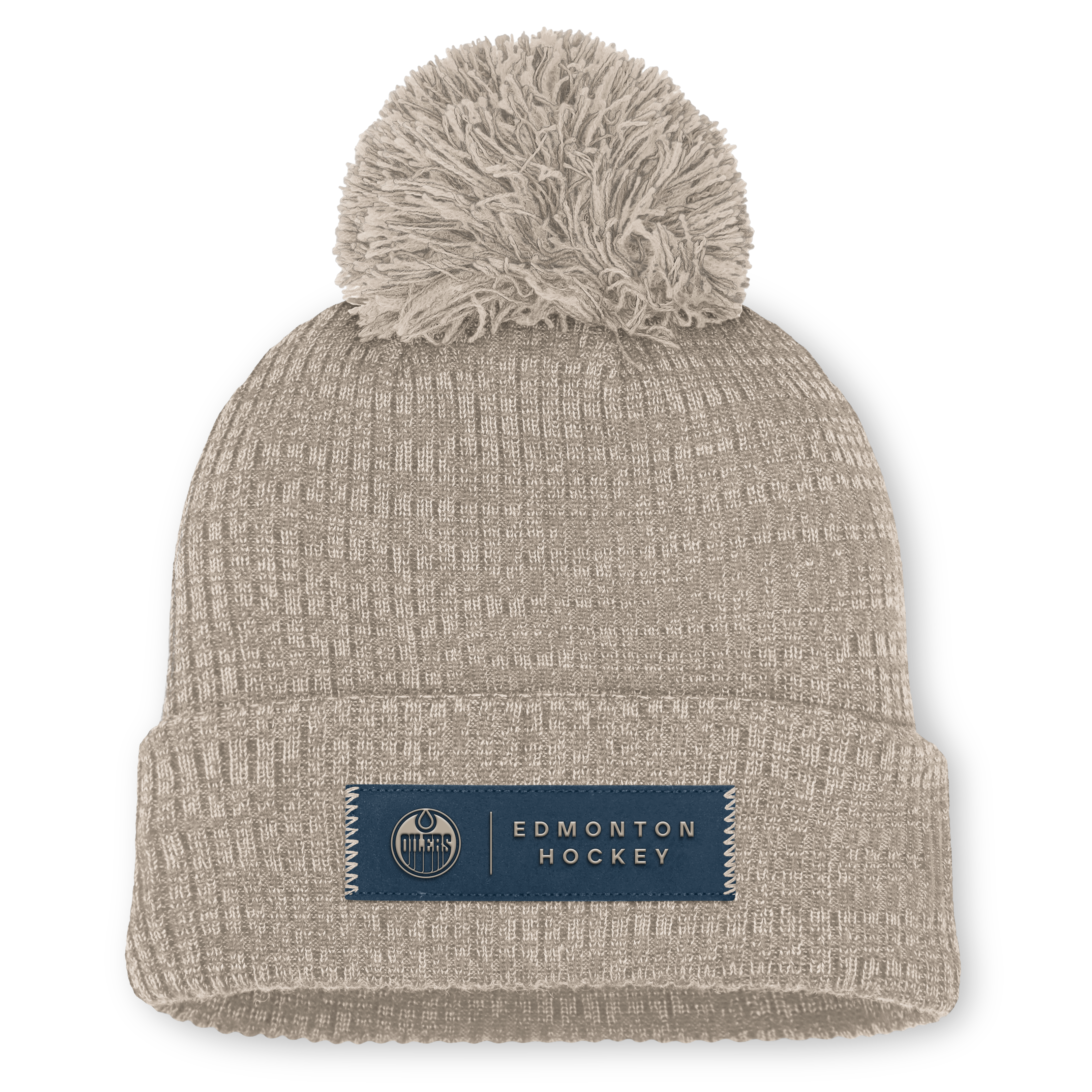 Women's Fanatics Light Beige Edmonton Oilers Authentic Pro Road Cuffed Knit Hat with Pom
