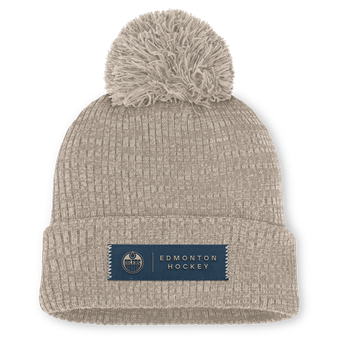 Women's Fanatics Light Beige Edmonton Oilers Authentic Pro Road Cuffed Knit Hat with Pom