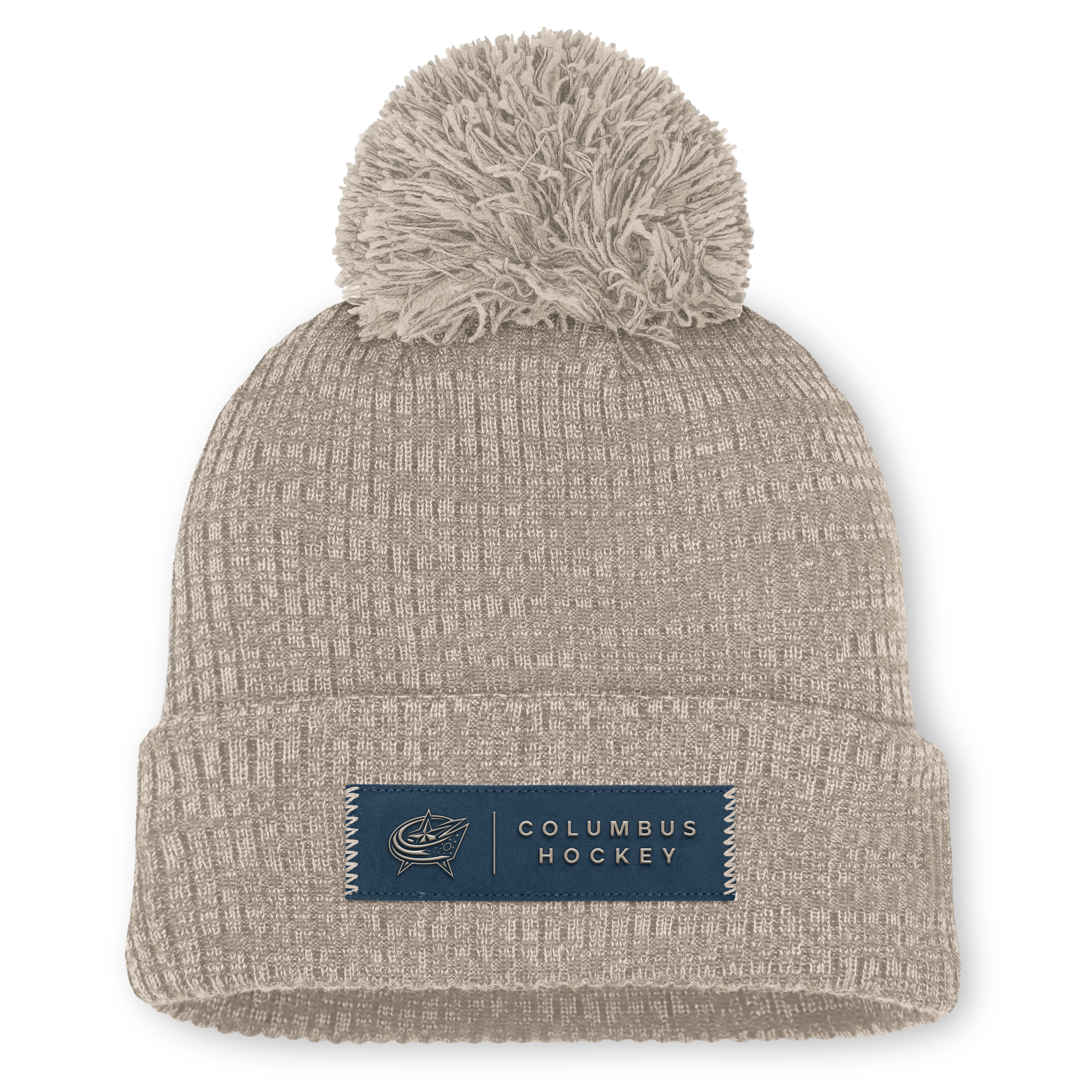 Women's Fanatics Light Beige Columbus Blue Jackets Authentic Pro Road Cuffed Knit Hat with Pom