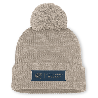 Women's Fanatics Light Beige Columbus Blue Jackets Authentic Pro Road Cuffed Knit Hat with Pom