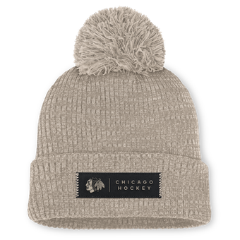 Women's Fanatics Light Beige Chicago Blackhawks Authentic Pro Road Cuffed Knit Hat with Pom