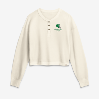 Women's Fanatics Cream Philadelphia Eagles Relaxed Cropped Long Sleeve Shirt